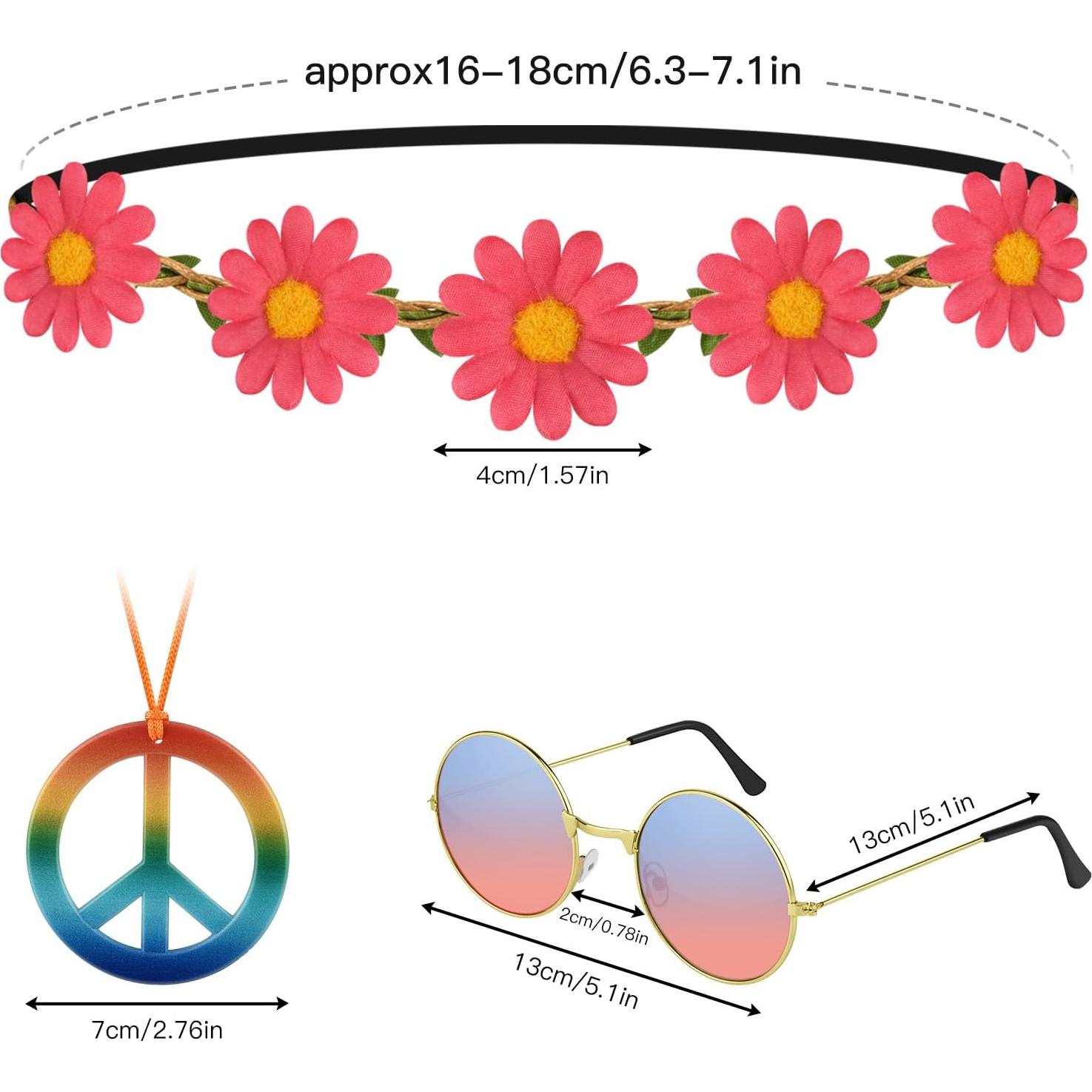 Conjunto de Accesorios Hippie NEBURORA 60s 70s - 60 Piezas