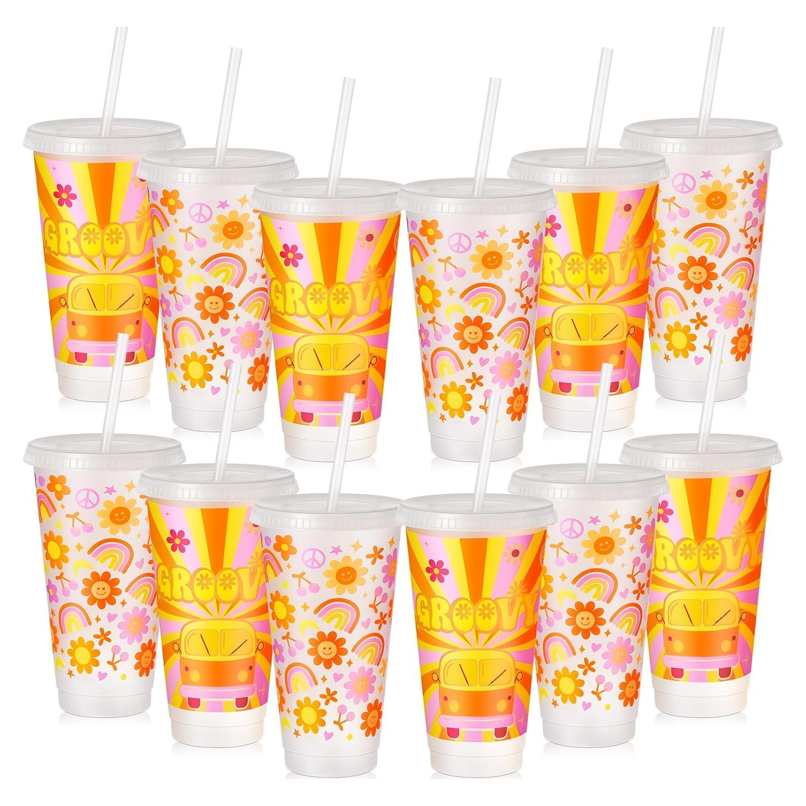 Uiifan 12 Vasos de Plástico Reutilizables 710ml Groovy