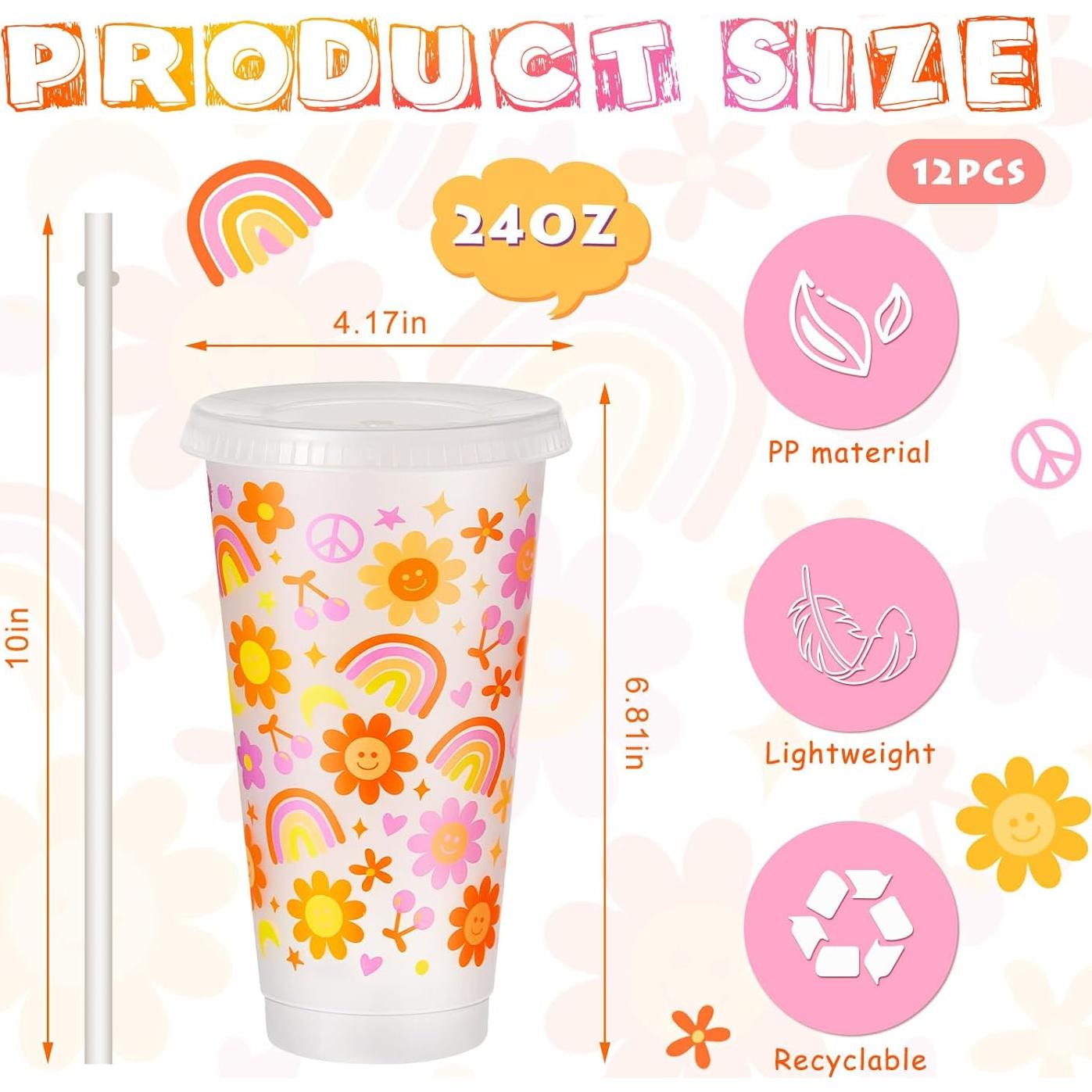 Uiifan 12 Vasos de Plástico Reutilizables 710ml Groovy