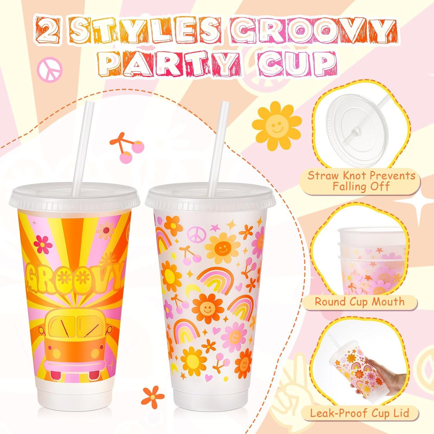Uiifan 12 Vasos de Plástico Reutilizables 710ml Groovy