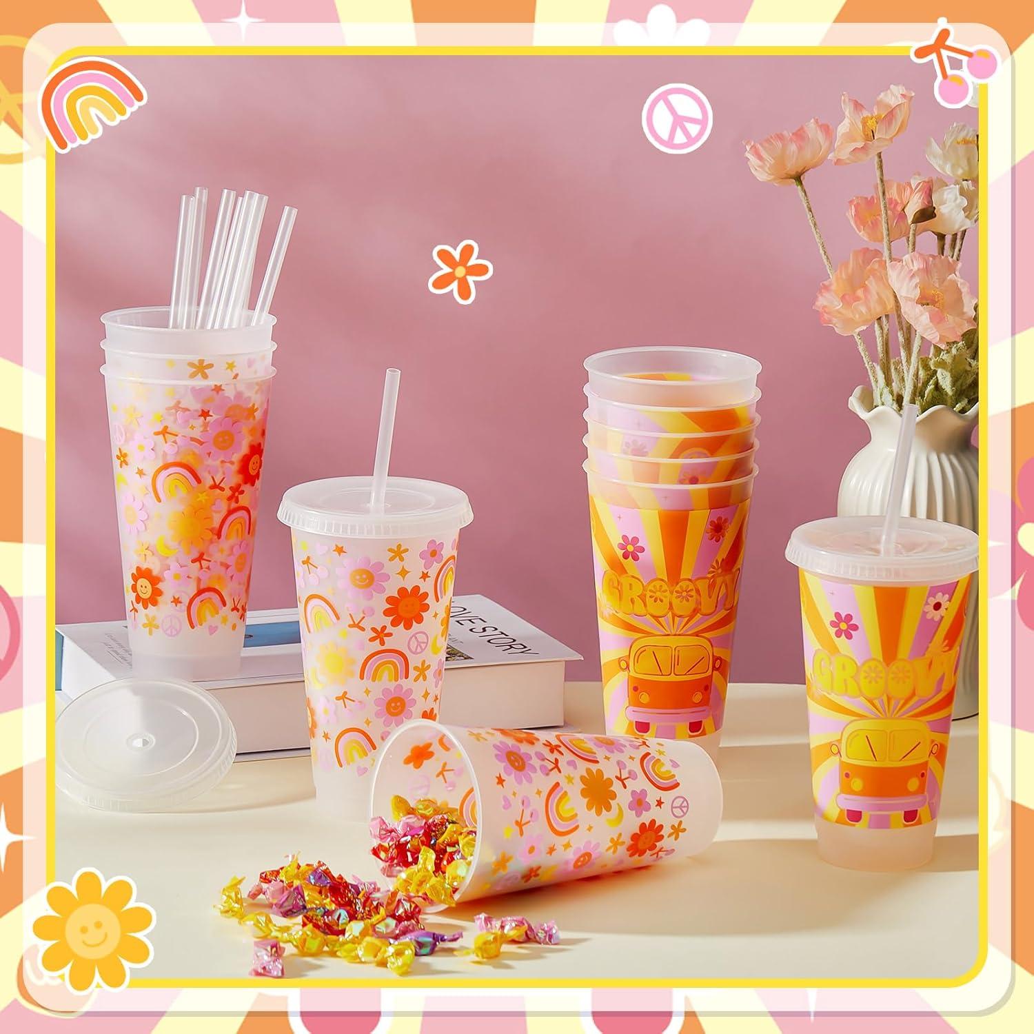 Uiifan 12 Vasos de Plástico Reutilizables 710ml Groovy