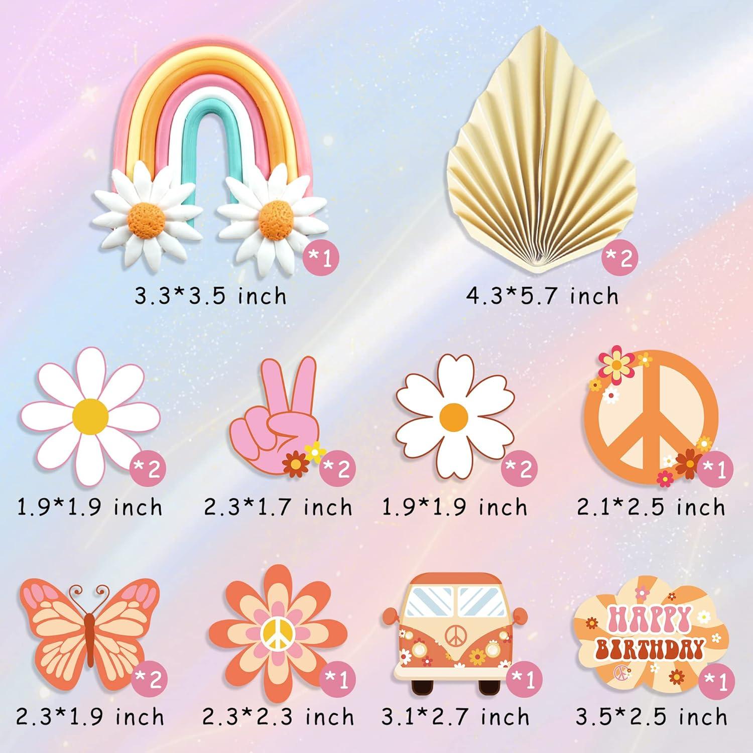 15 Adornos para Cupcakes Groovy DRWATE - Fiesta Hippie 60s