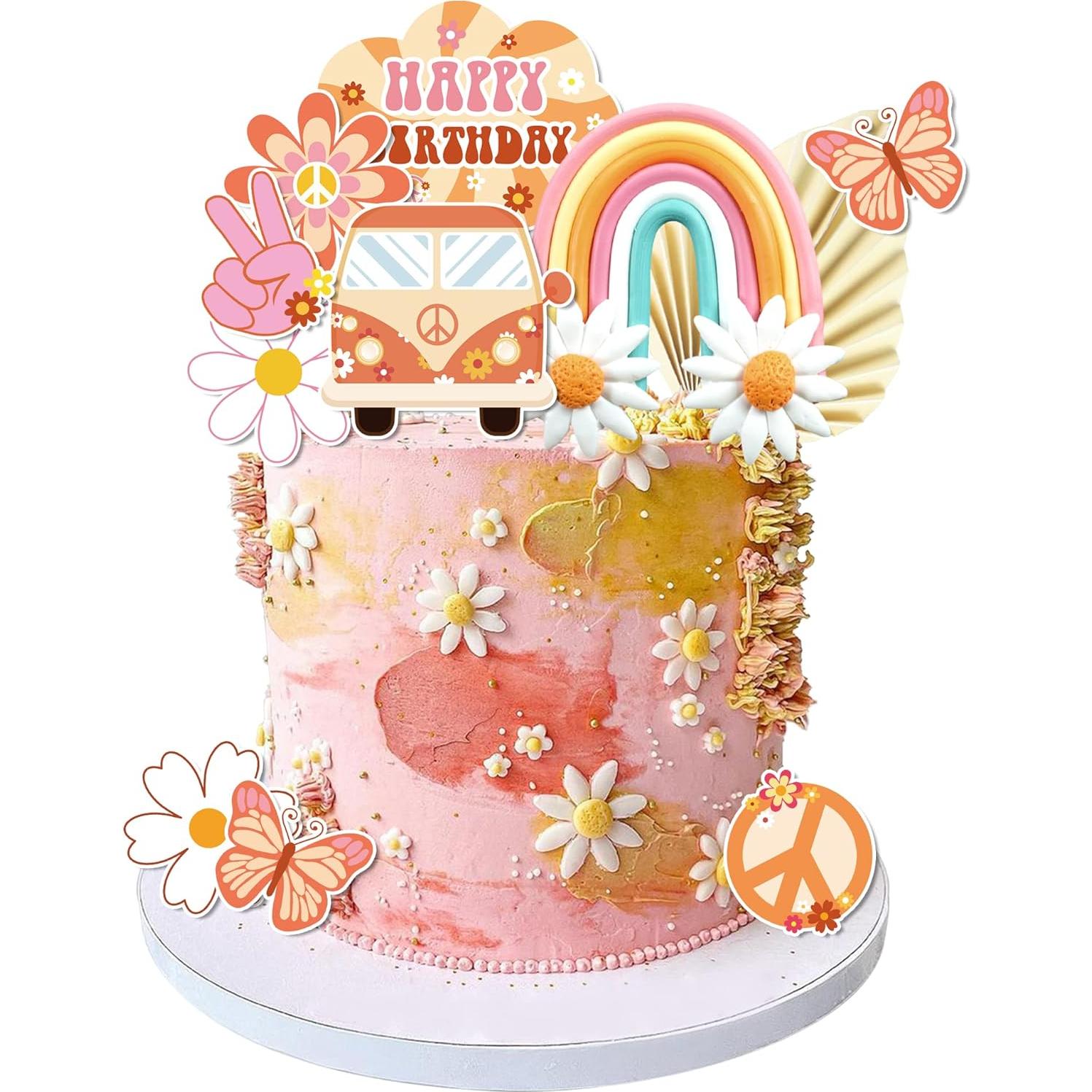 15 Adornos para Cupcakes Groovy DRWATE - Fiesta Hippie 60s