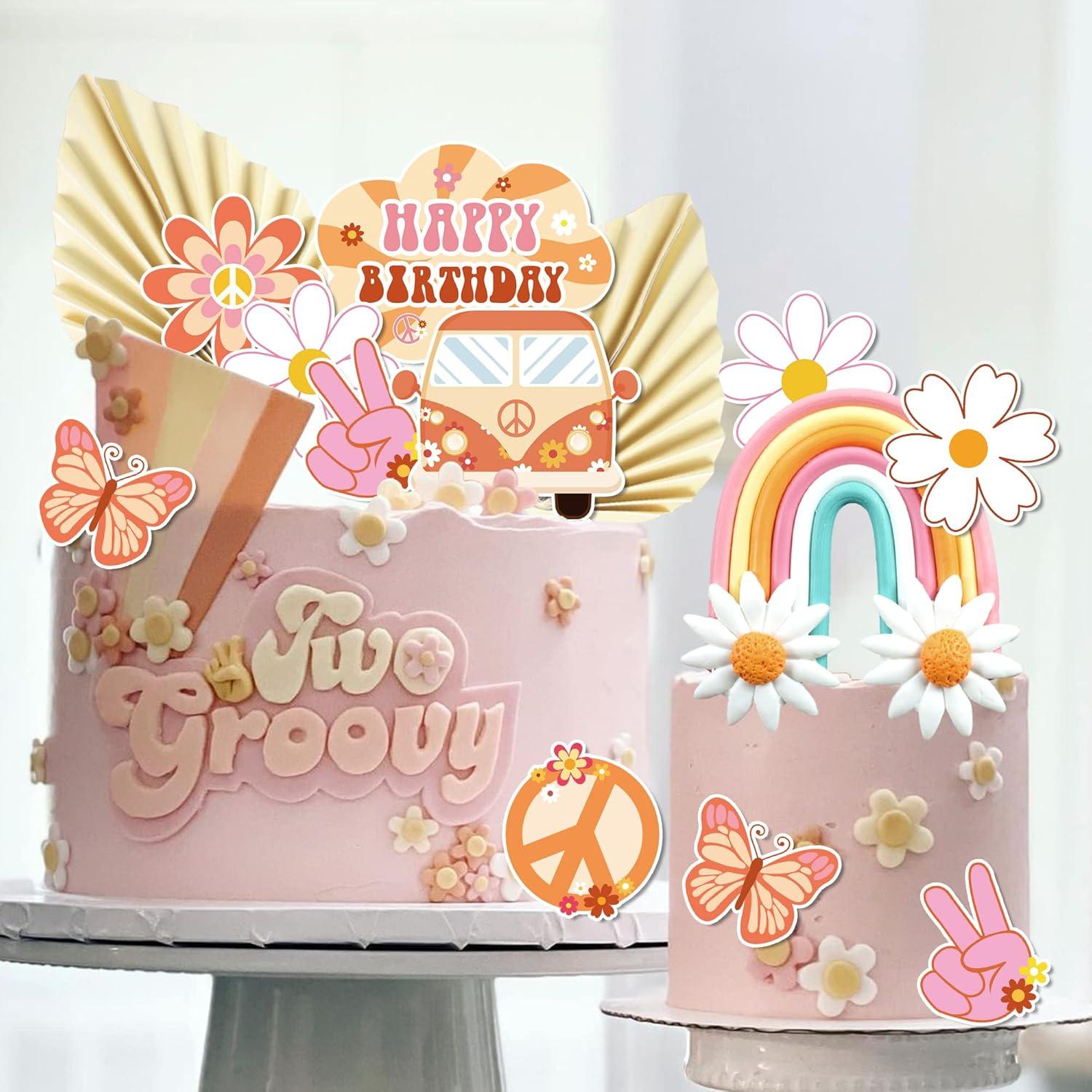 15 Adornos para Cupcakes Groovy DRWATE - Fiesta Hippie 60s