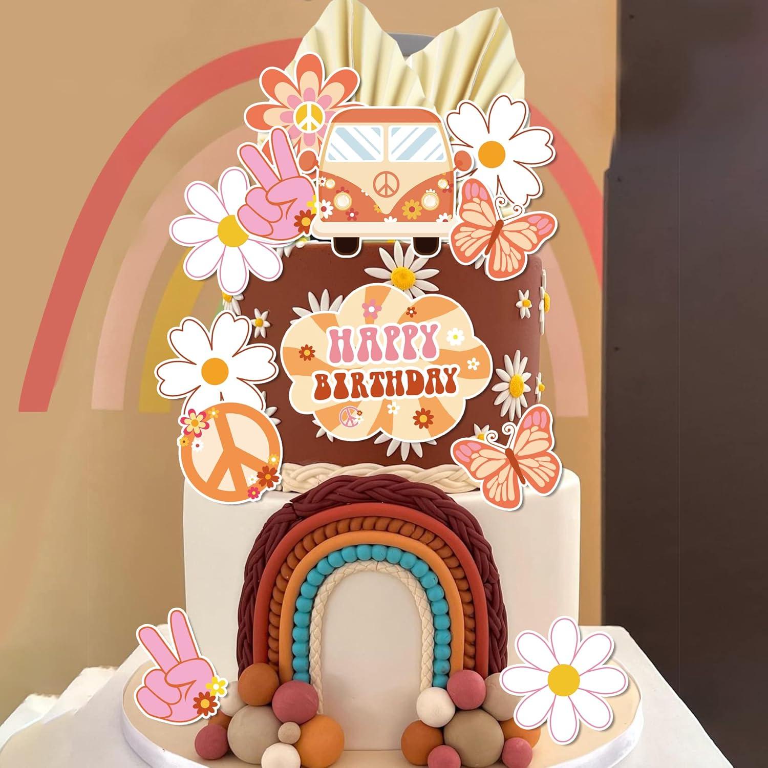 15 Adornos para Cupcakes Groovy DRWATE - Fiesta Hippie 60s