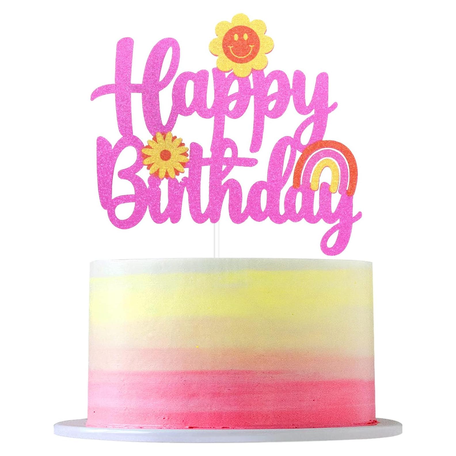 Toppers de pastel Groovy Happy LHCING - Decoración retro boho