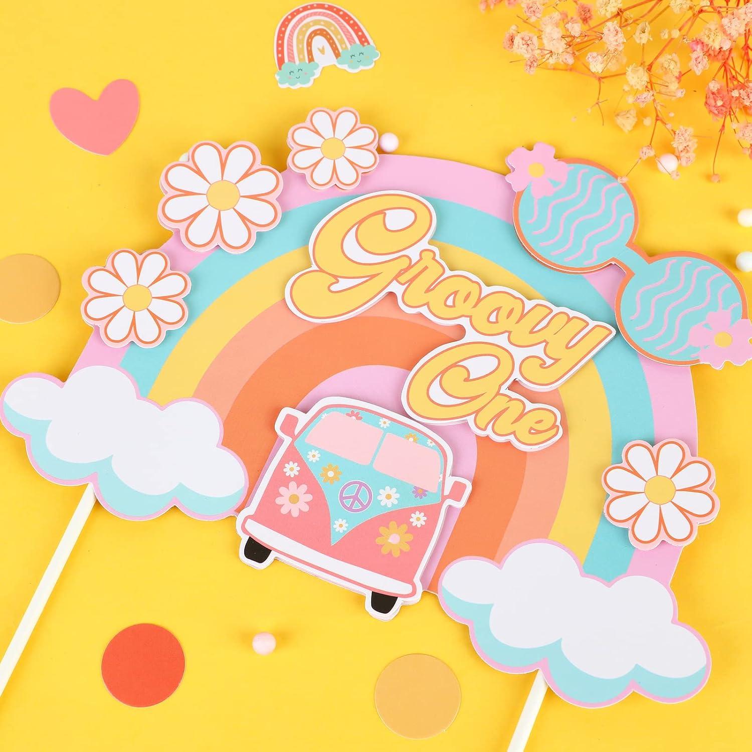 Topper de Pastel Groovy One Rosa 15x17cm - Decoración Cumpleaños