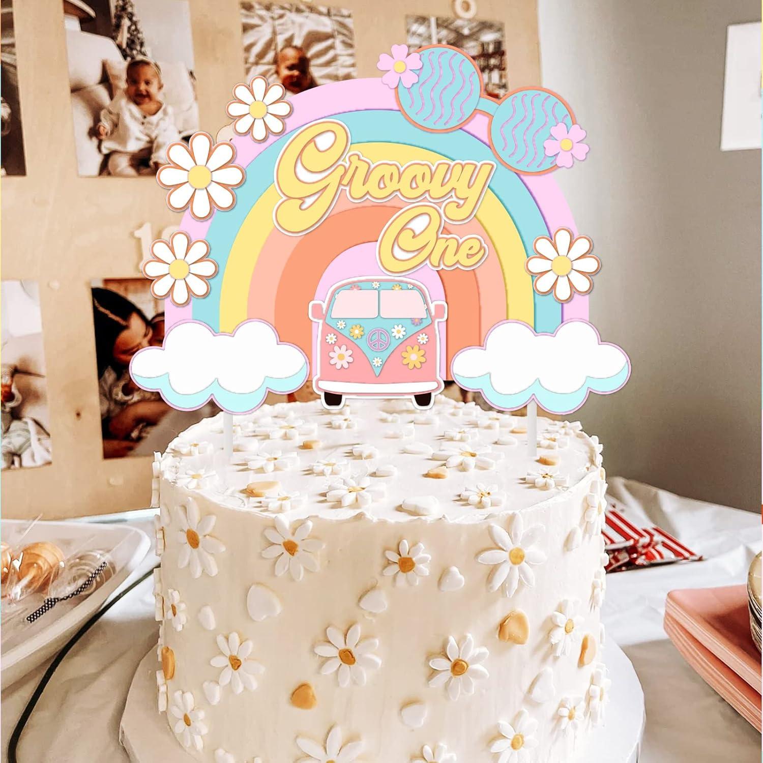 Topper de Pastel Groovy One Rosa 15x17cm - Decoración Cumpleaños