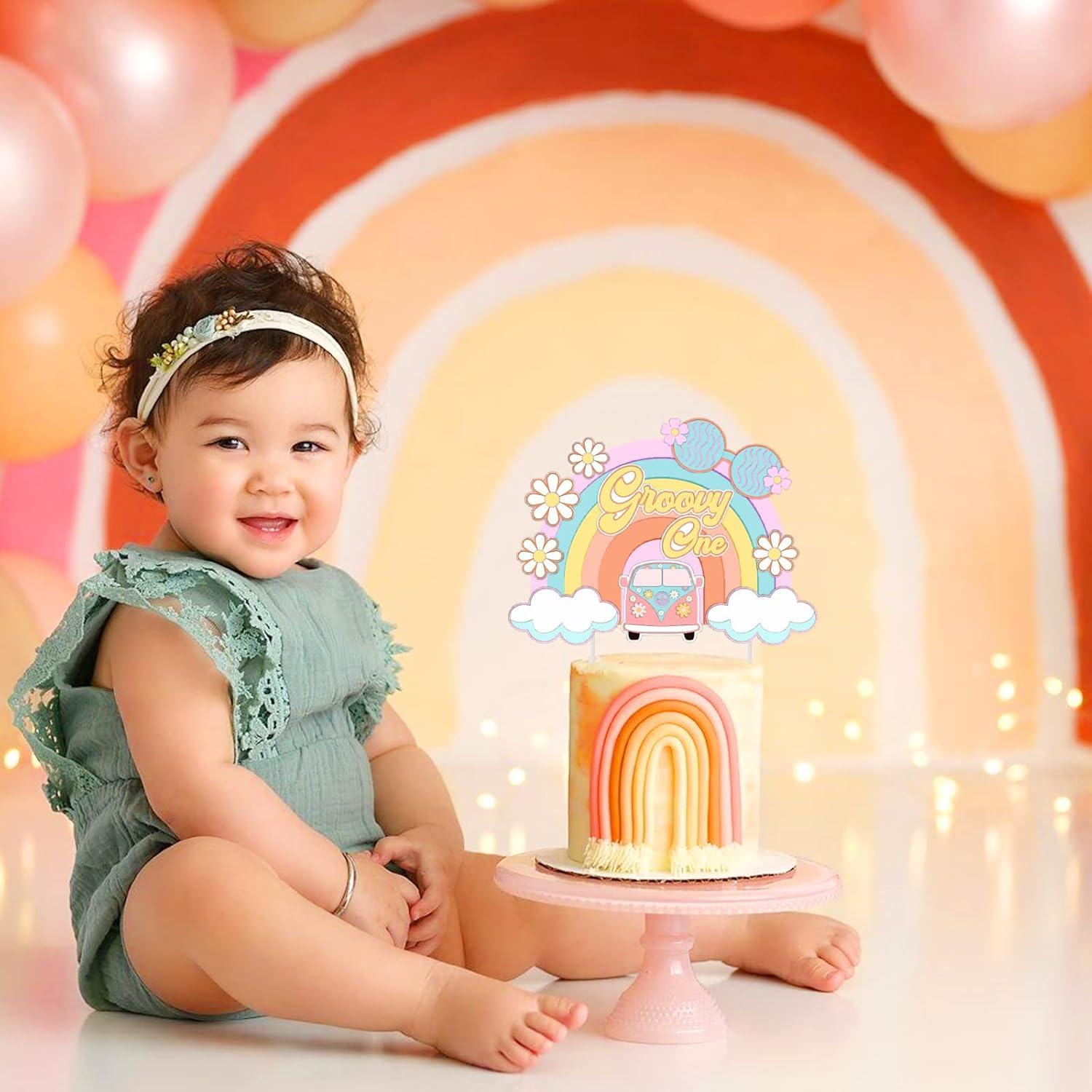 Topper de Pastel Groovy One Rosa 15x17cm - Decoración Cumpleaños