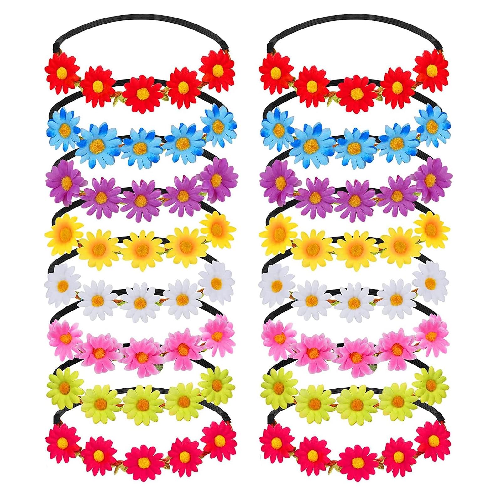 Diademas de Flores Multicolor para Mujeres y Niñas - 16 Piezas