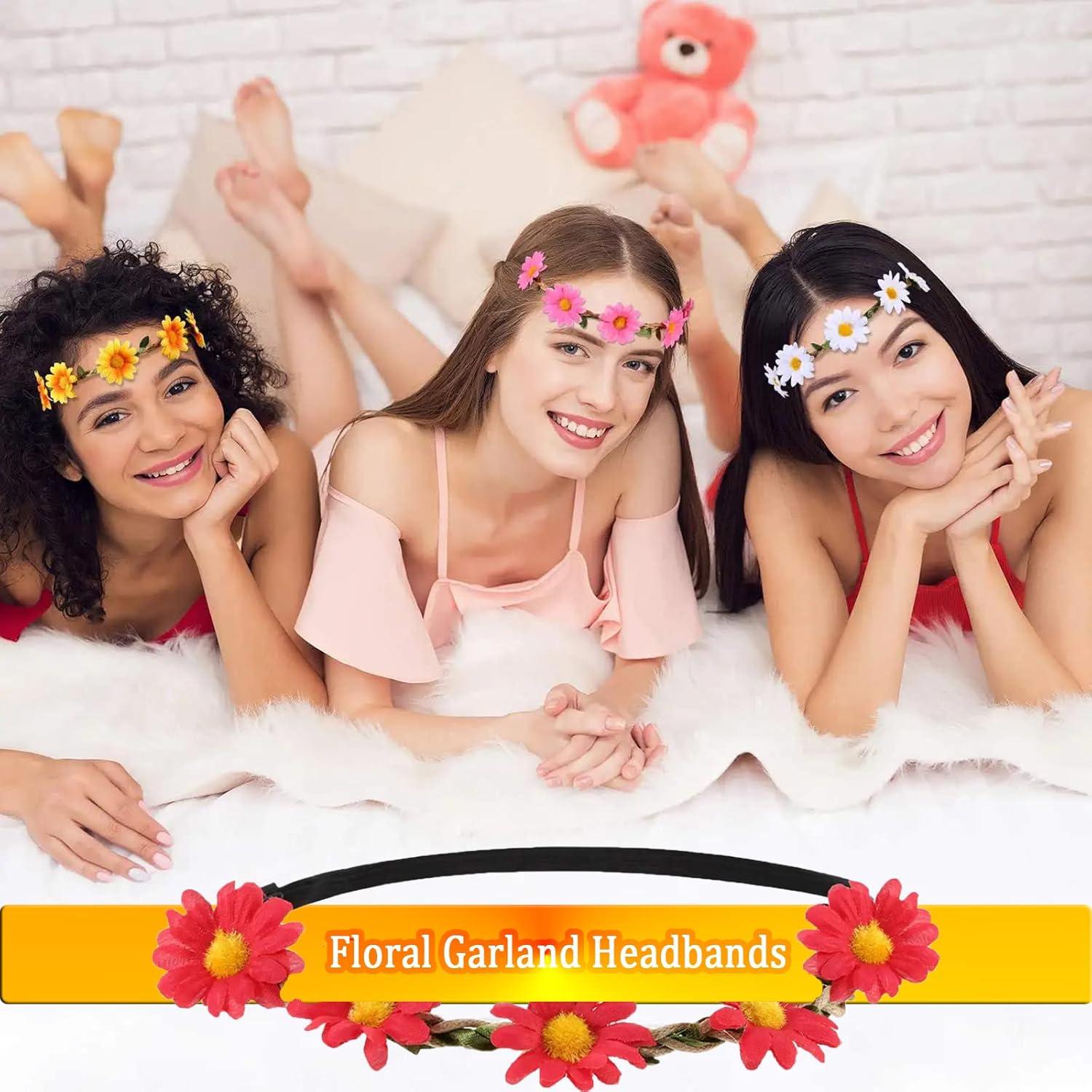 Diademas de Flores Multicolor para Mujeres y Niñas - 16 Piezas