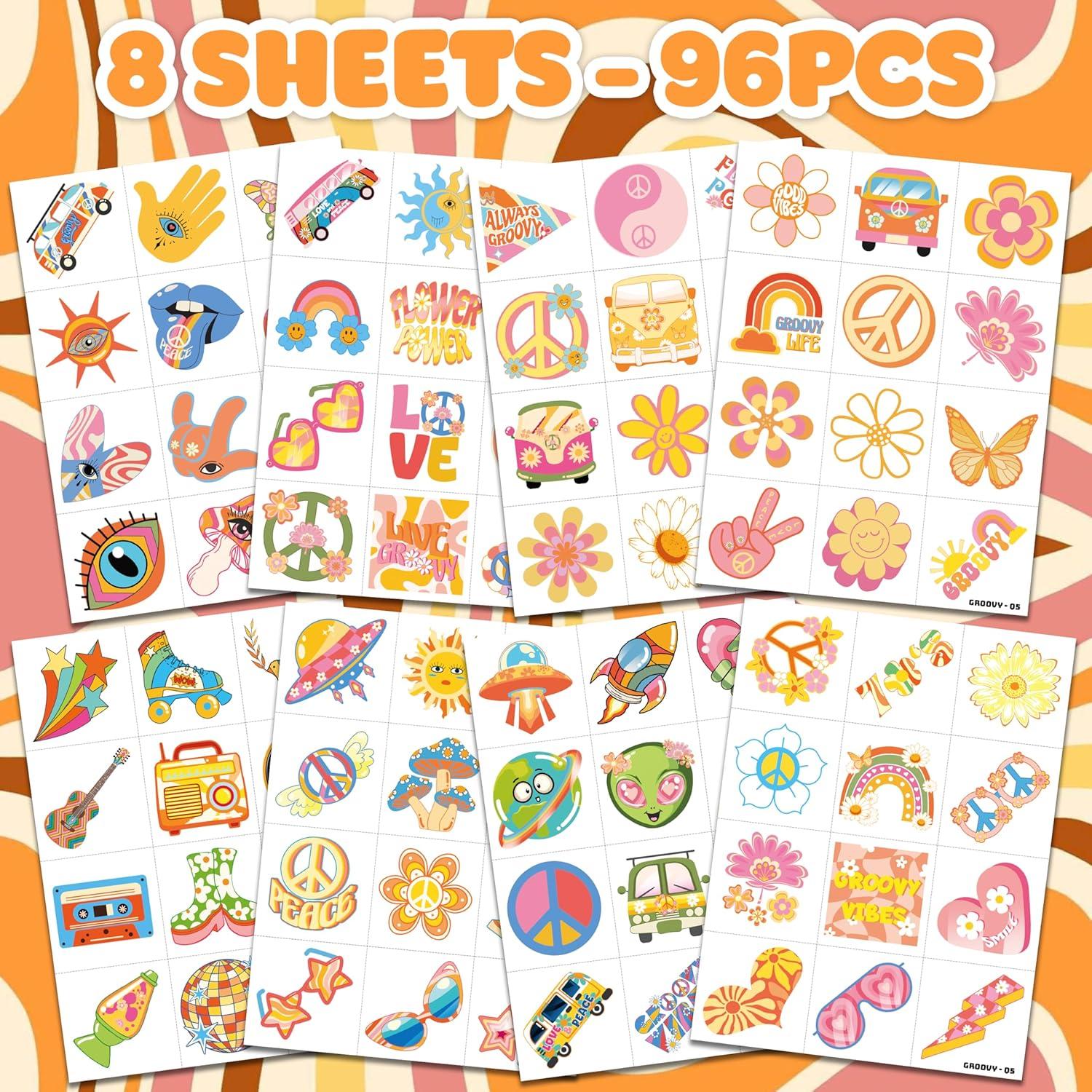 Tatuajes Temporales 96 PCS 91TATTOOS Retro 60s 70s Niños