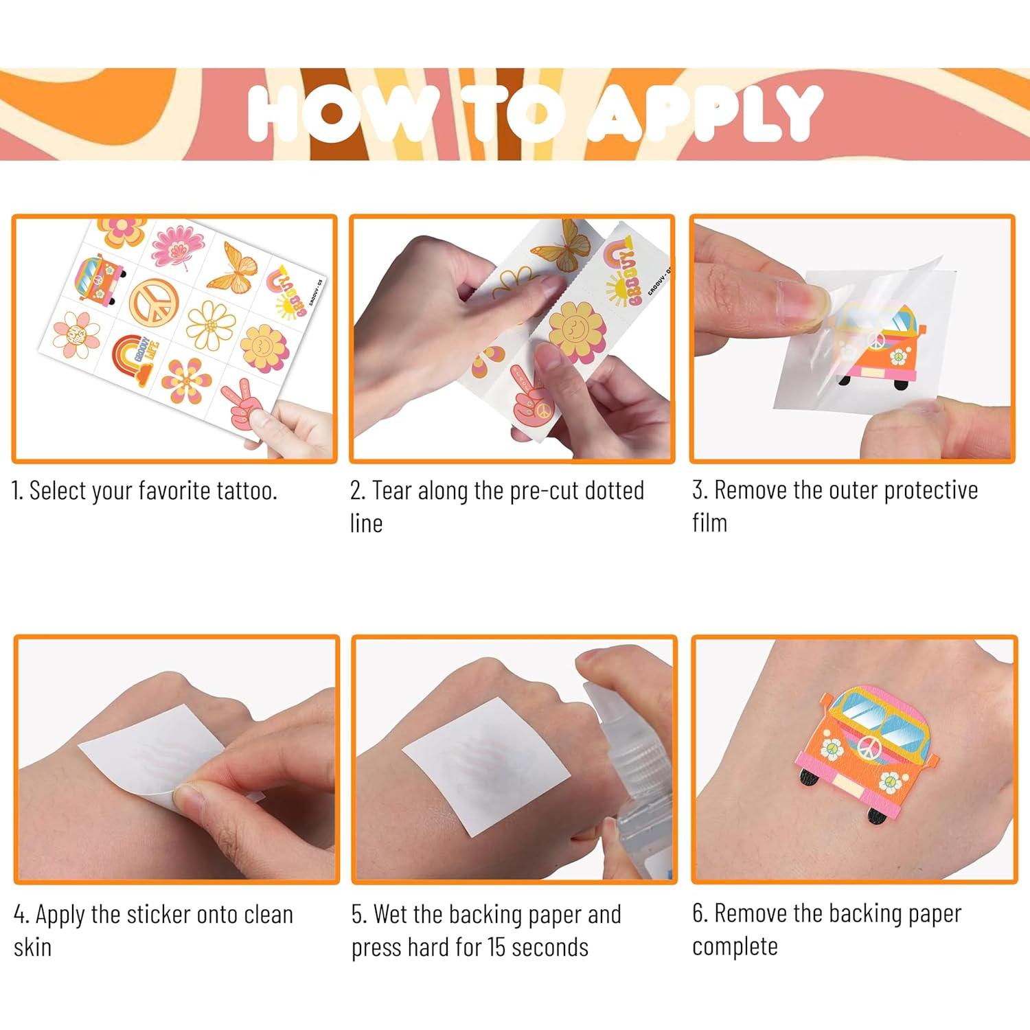 Tatuajes Temporales 96 PCS 91TATTOOS Retro 60s 70s Niños