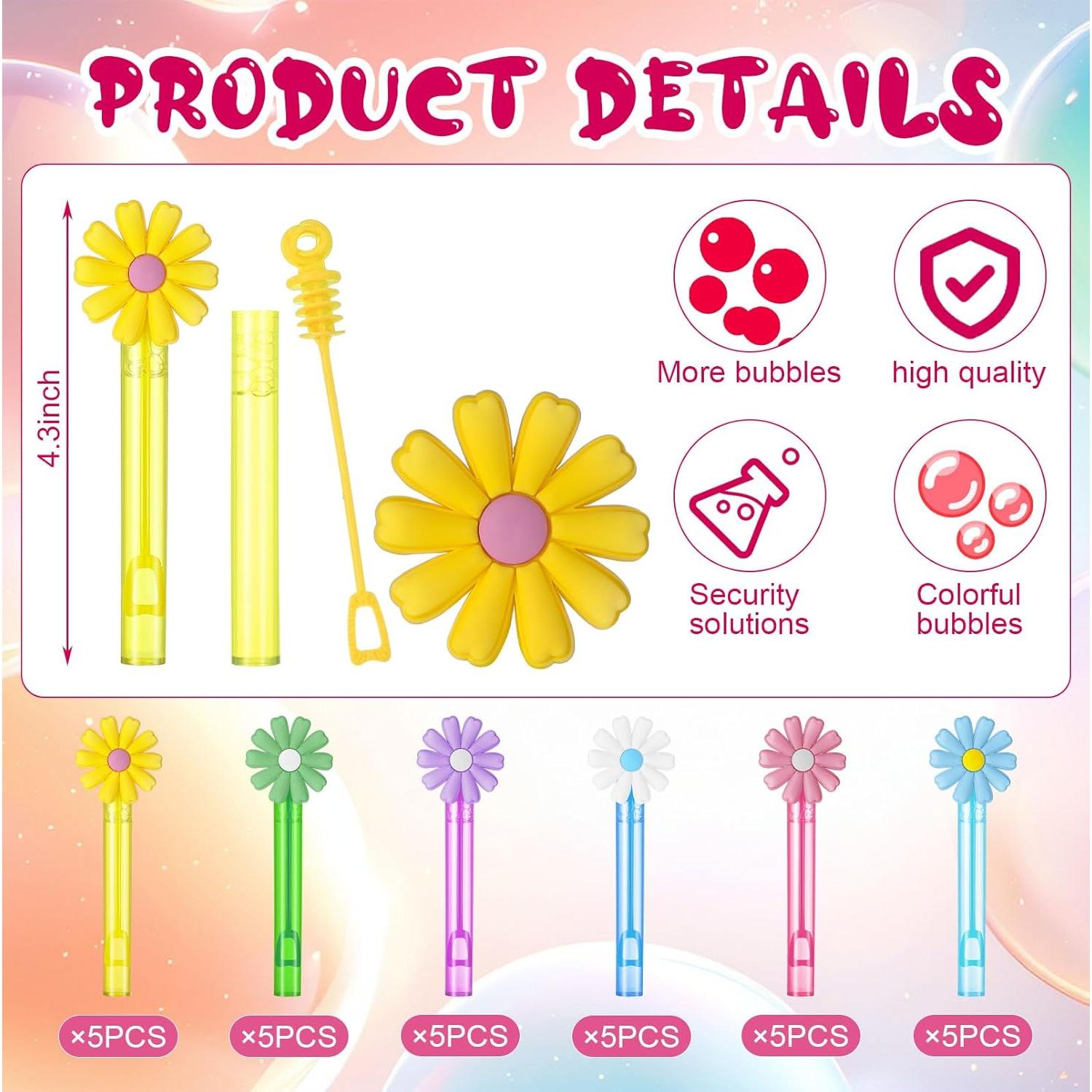 30 Varitas de Burbuja Margarita Pastel para Fiesta y Bodas