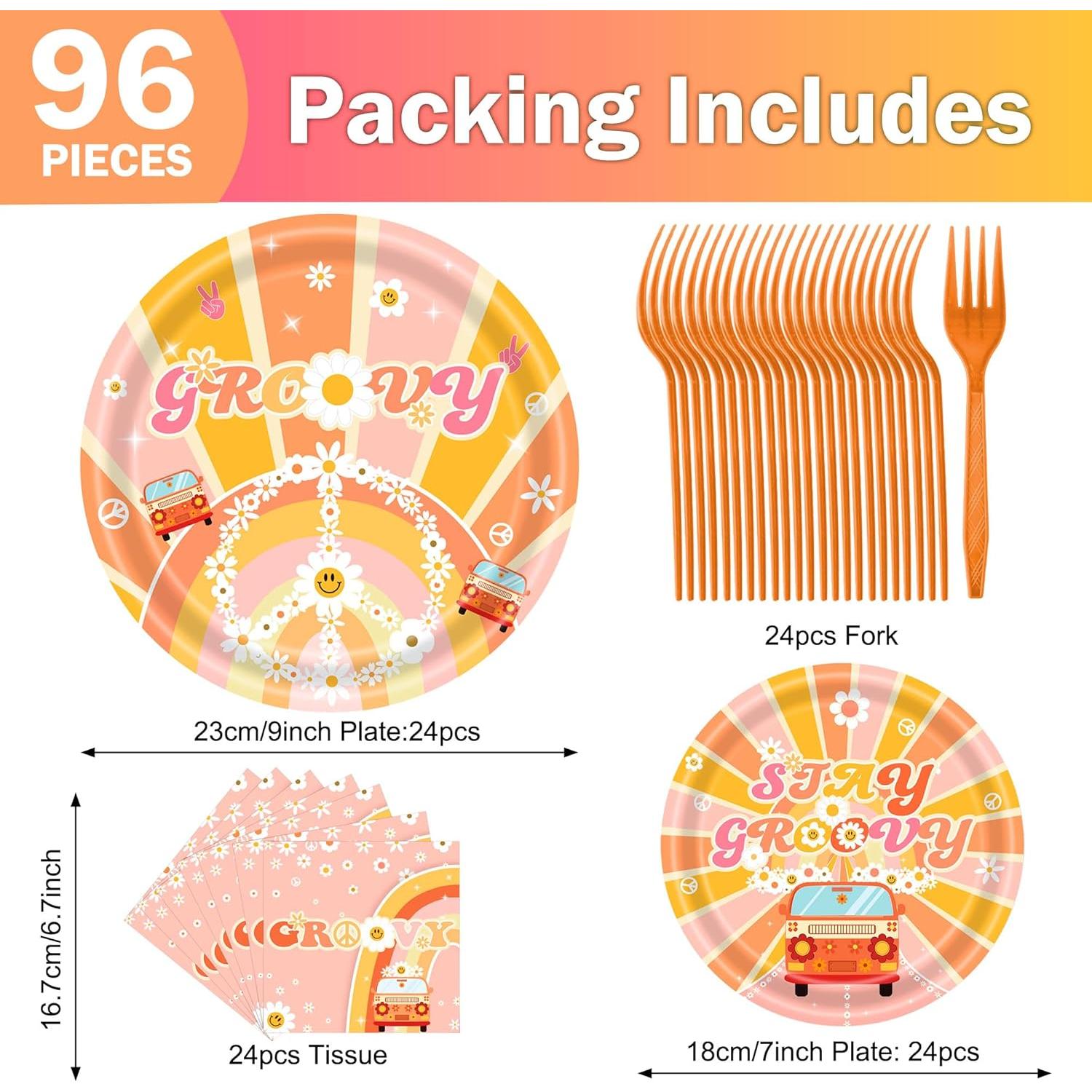 Set de Vajilla de Fiesta Groovy 96pcs - 24 Platos y Servilletas