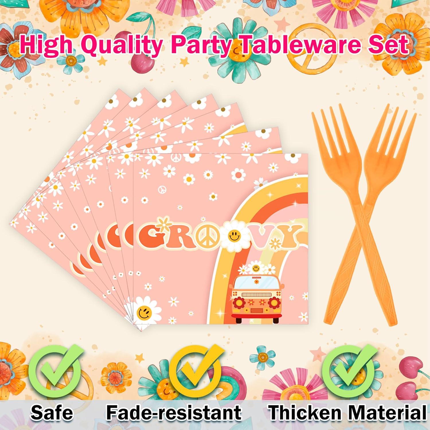 Set de Vajilla de Fiesta Groovy 96pcs - 24 Platos y Servilletas