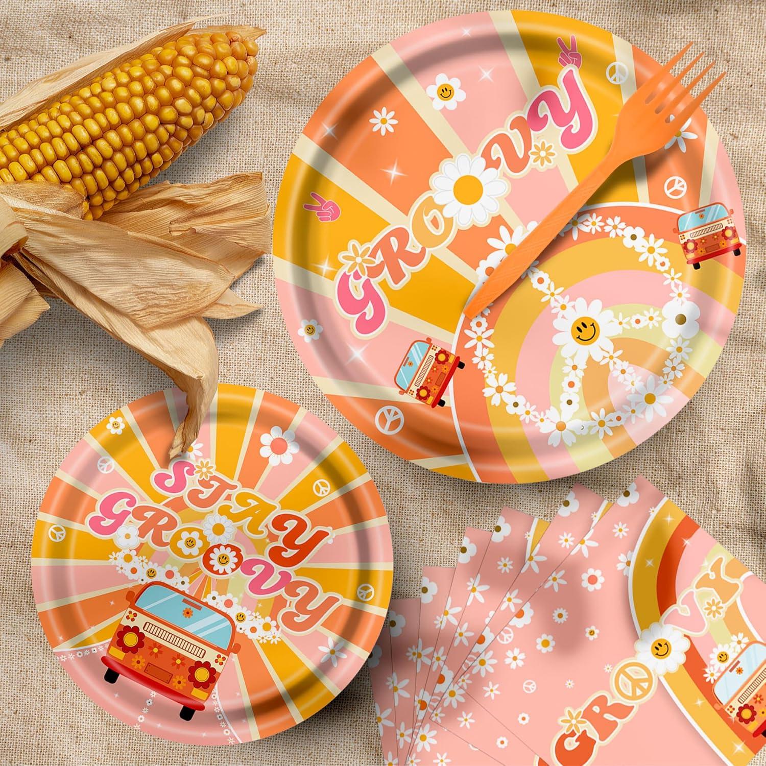 Set de Vajilla de Fiesta Groovy 96pcs - 24 Platos y Servilletas