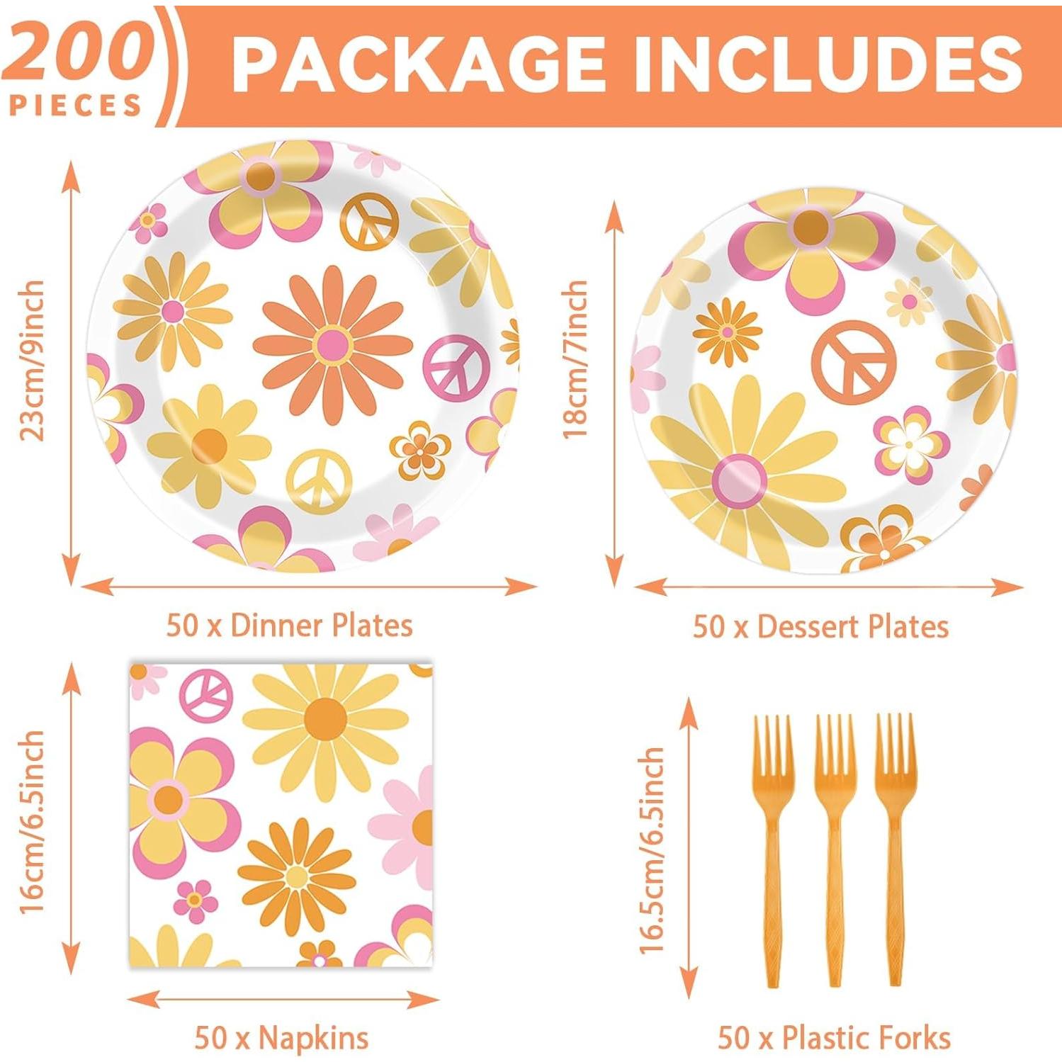 Vajilla desechable ZOIIWA 200 pcs Groovy para 50 invitados