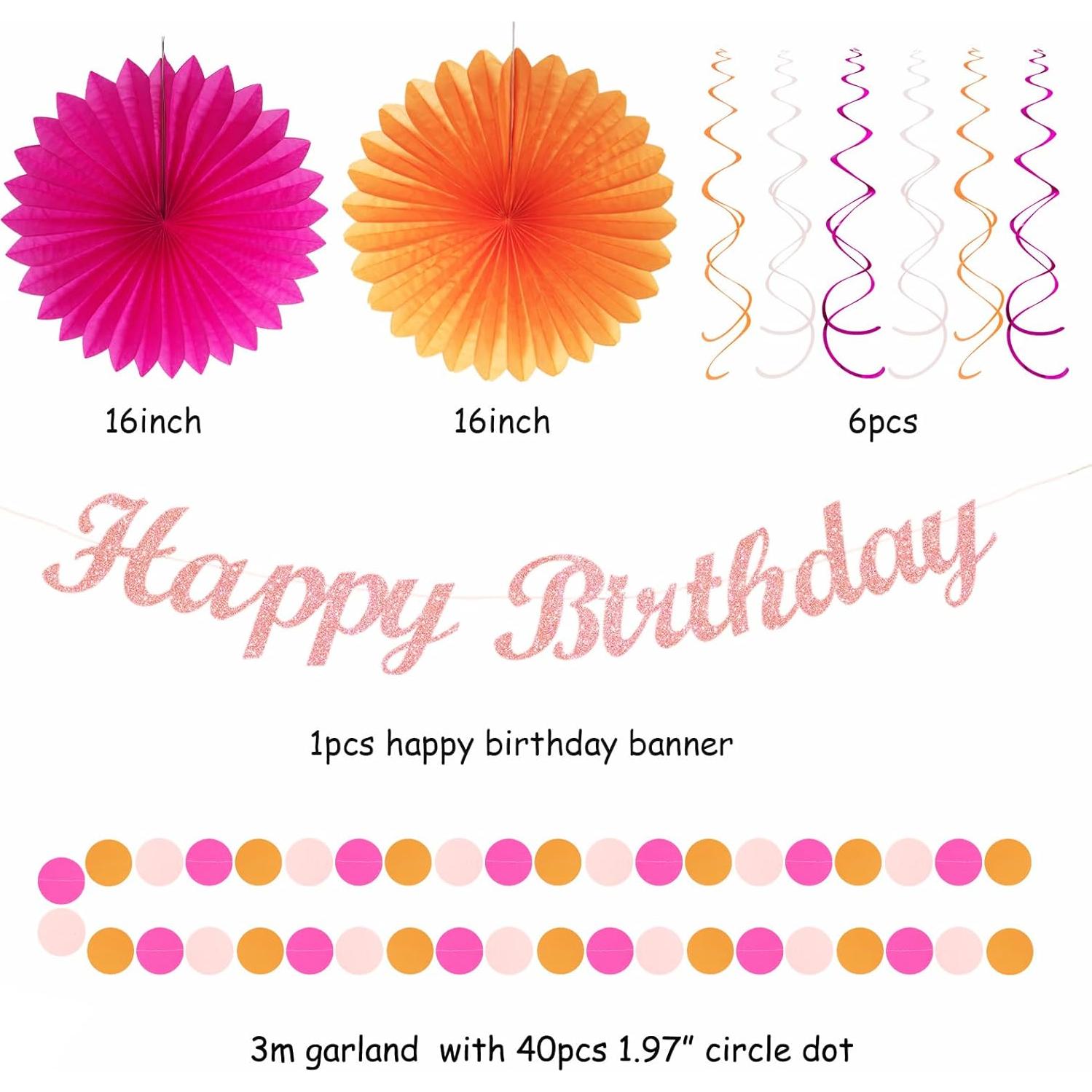 Kit de Decoración de Cumpleaños Otoño Rosa Fucsia 21 Piezas