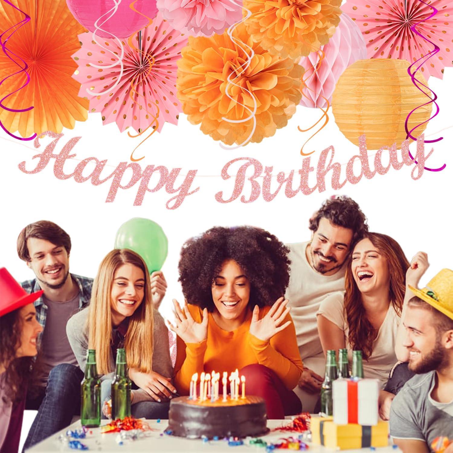 Kit de Decoración de Cumpleaños Otoño Rosa Fucsia 21 Piezas