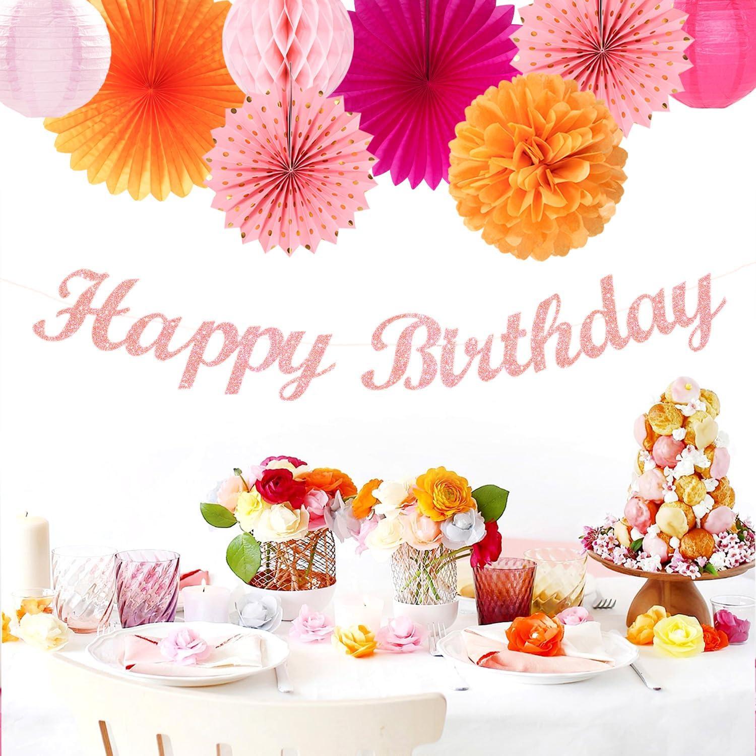 Kit de Decoración de Cumpleaños Otoño Rosa Fucsia 21 Piezas