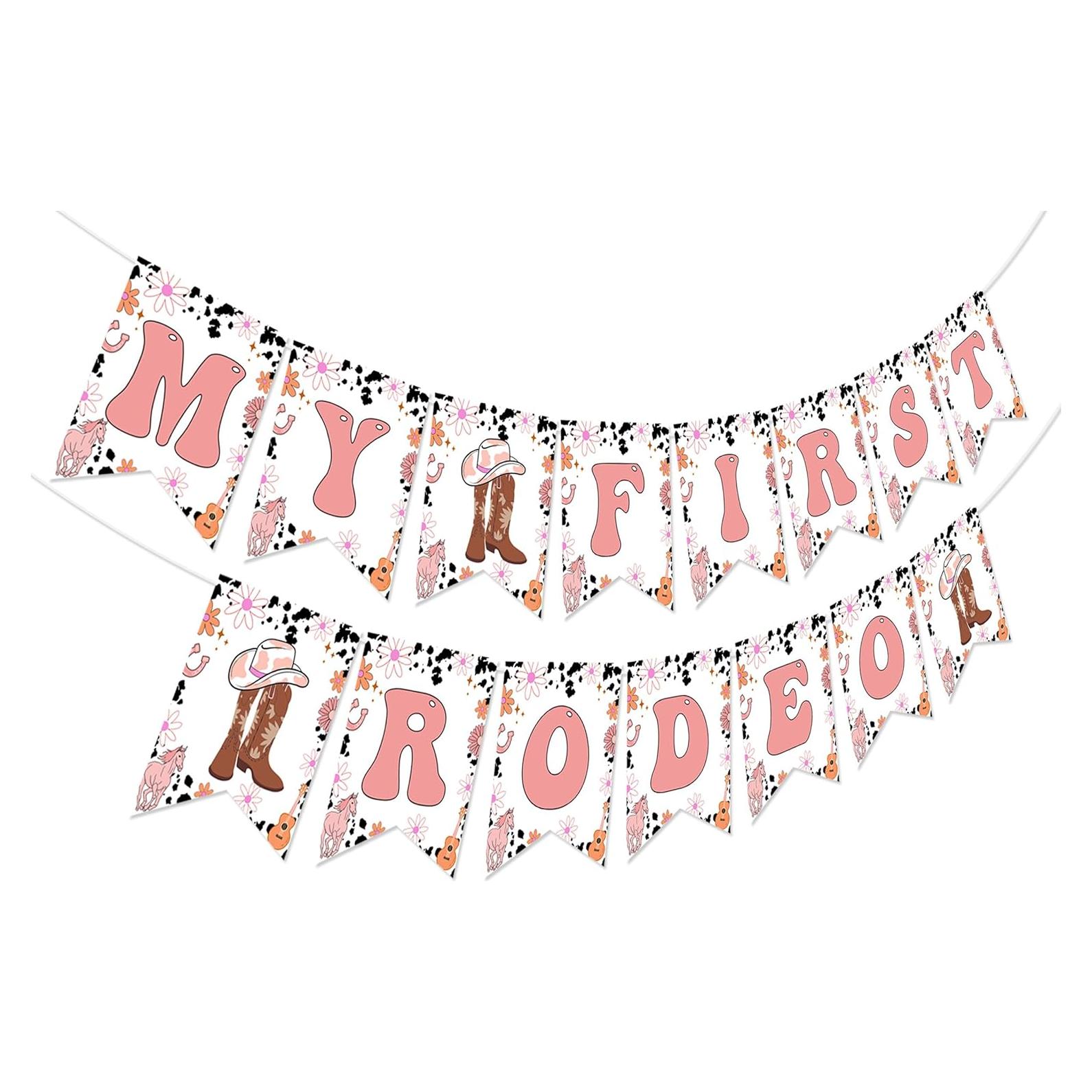 Banner de Cumpleaños Vaquero Fangleland Mi Primer Rodeo 1 Año