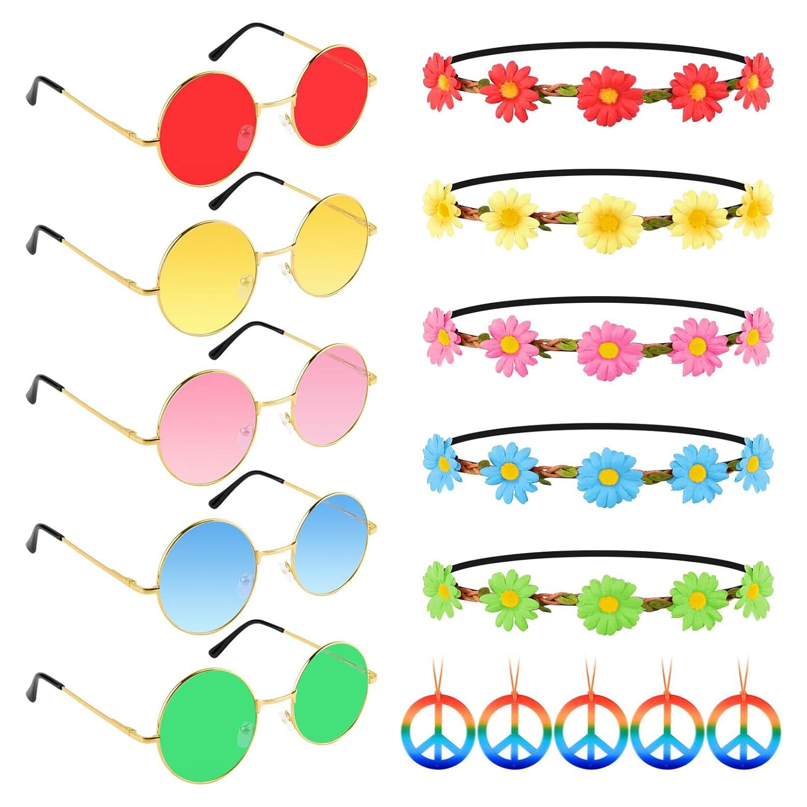Conjunto de Accesorios de Disfraz Hippie 30 Piezas Morcheiong