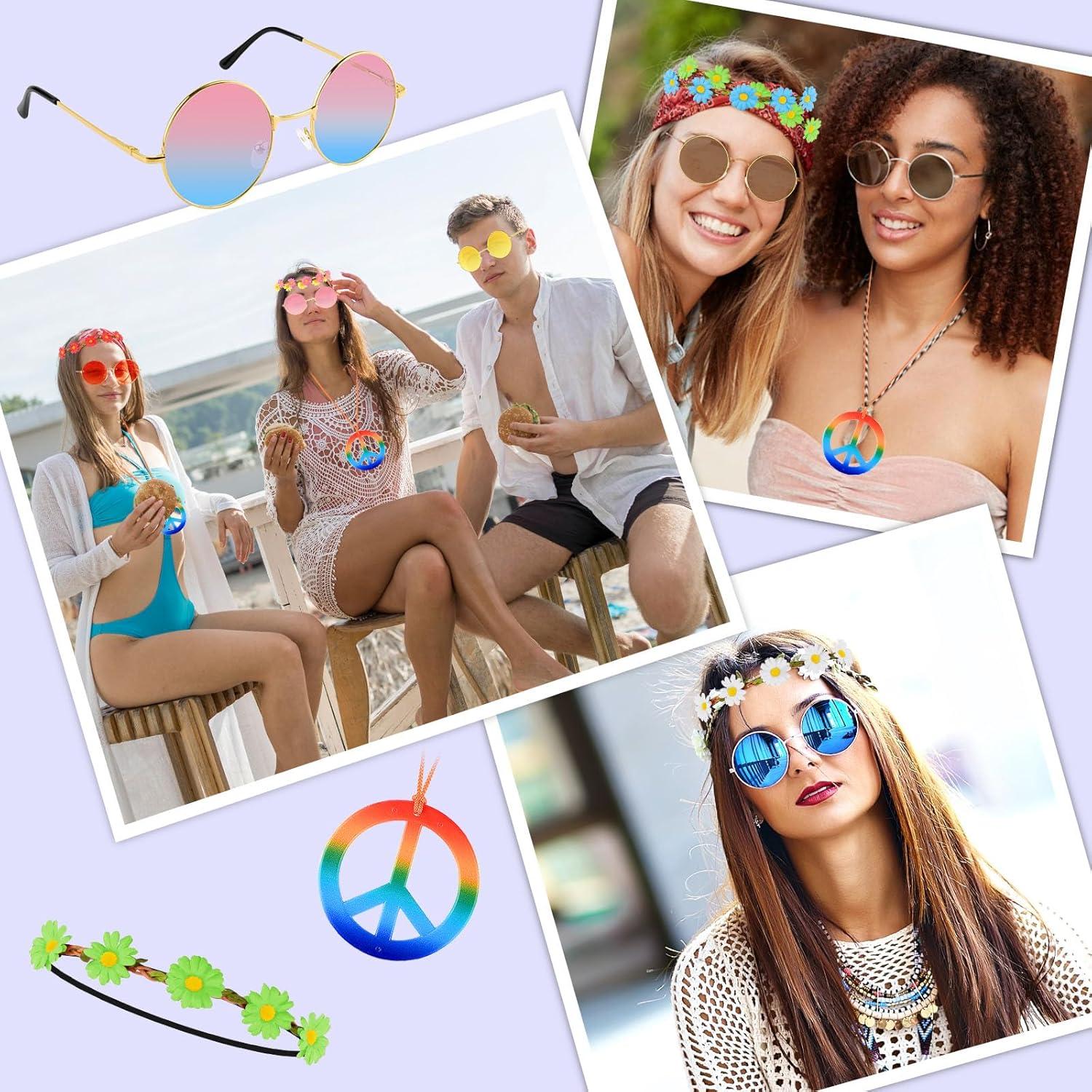 Conjunto de Accesorios de Disfraz Hippie 30 Piezas Morcheiong