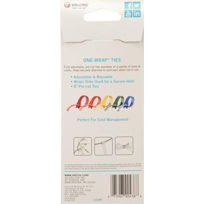 Ataduras VELCRO ONE-WRAP Multicolor 5 Pzas 20,32x1,27 cm