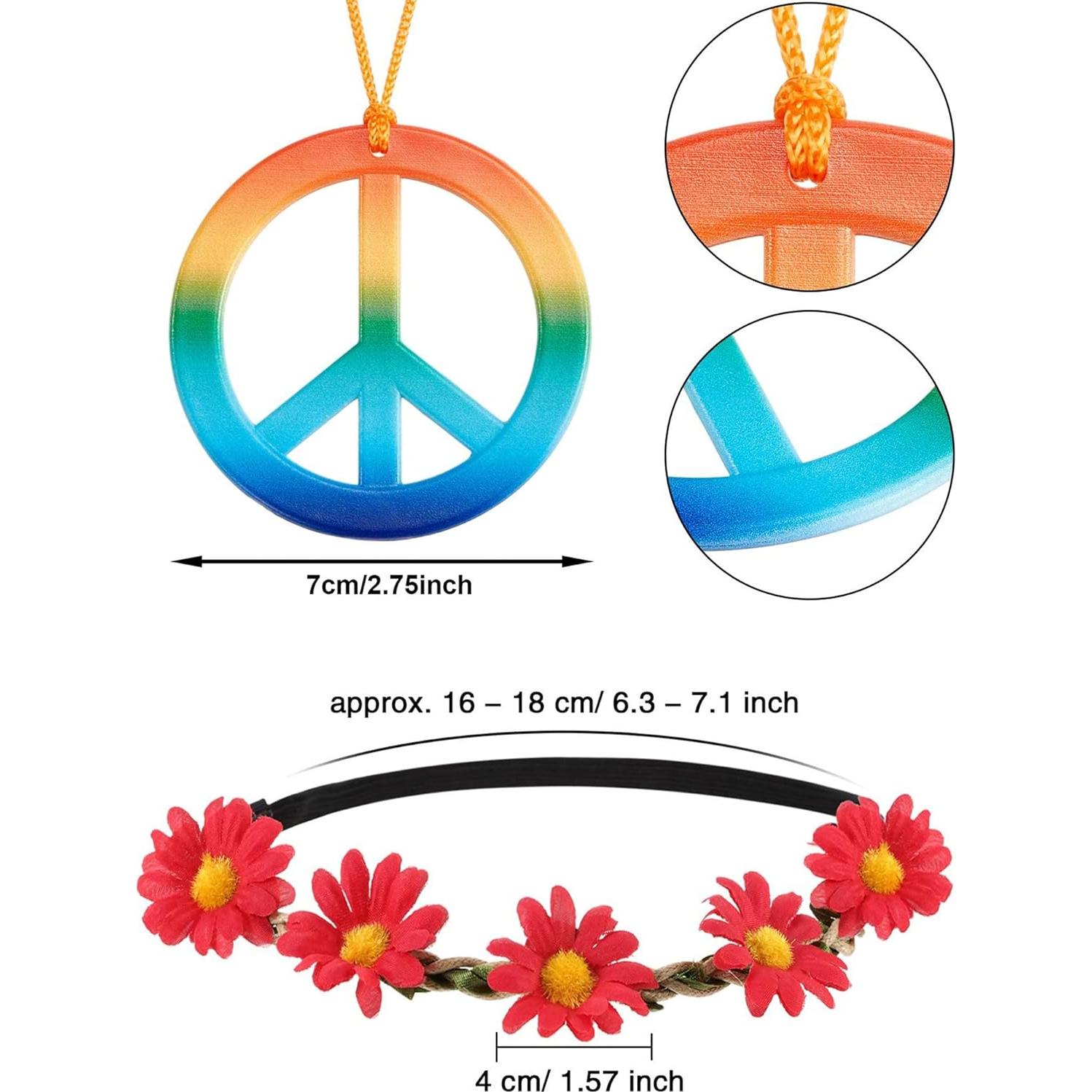 Conjunto de Disfraz Hippie MTLEE 36 Piezas con Diademas y Gafas