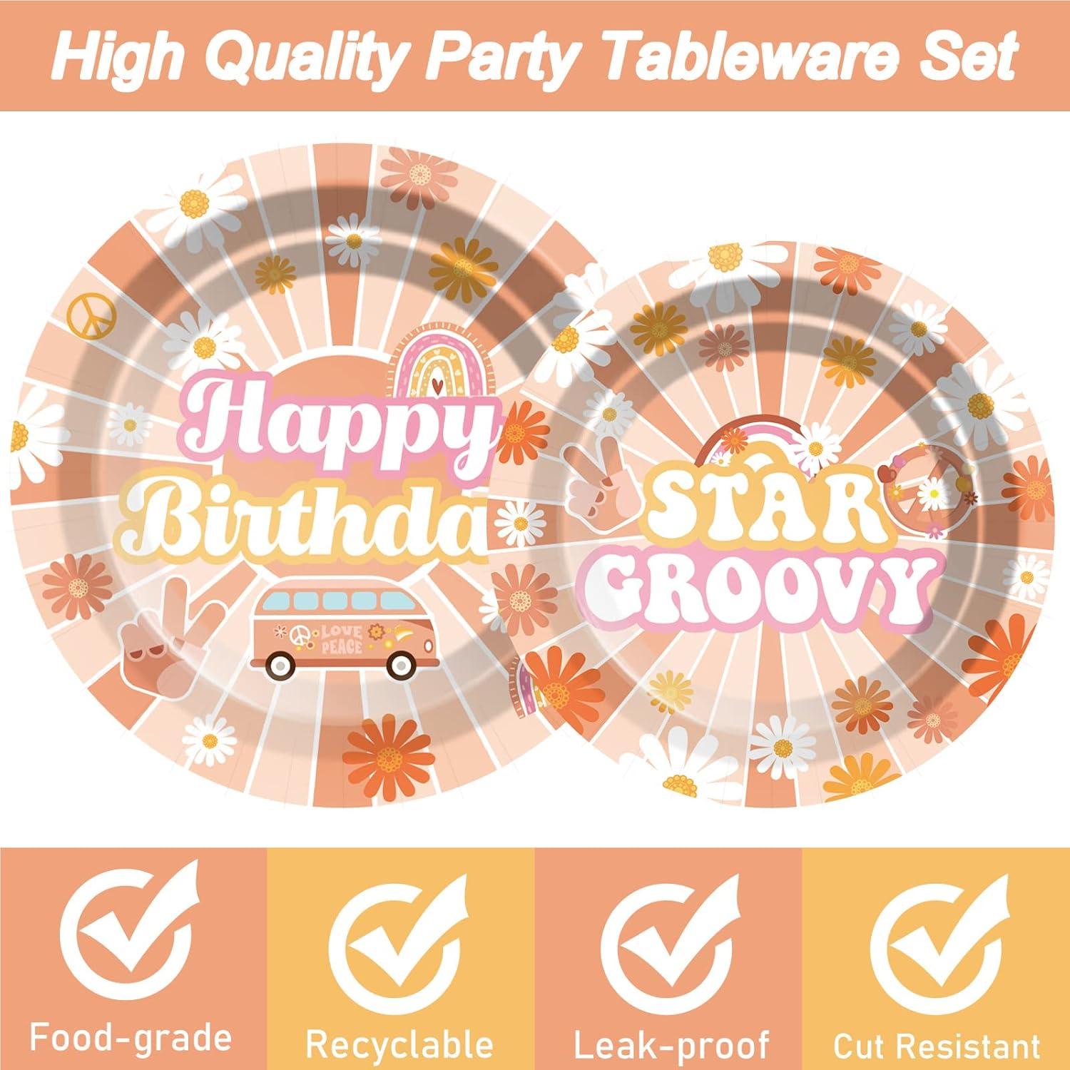 Juego de Vajilla Desechable ZOIIWA 149 Pcs Fiesta Cumpleaños Groovy