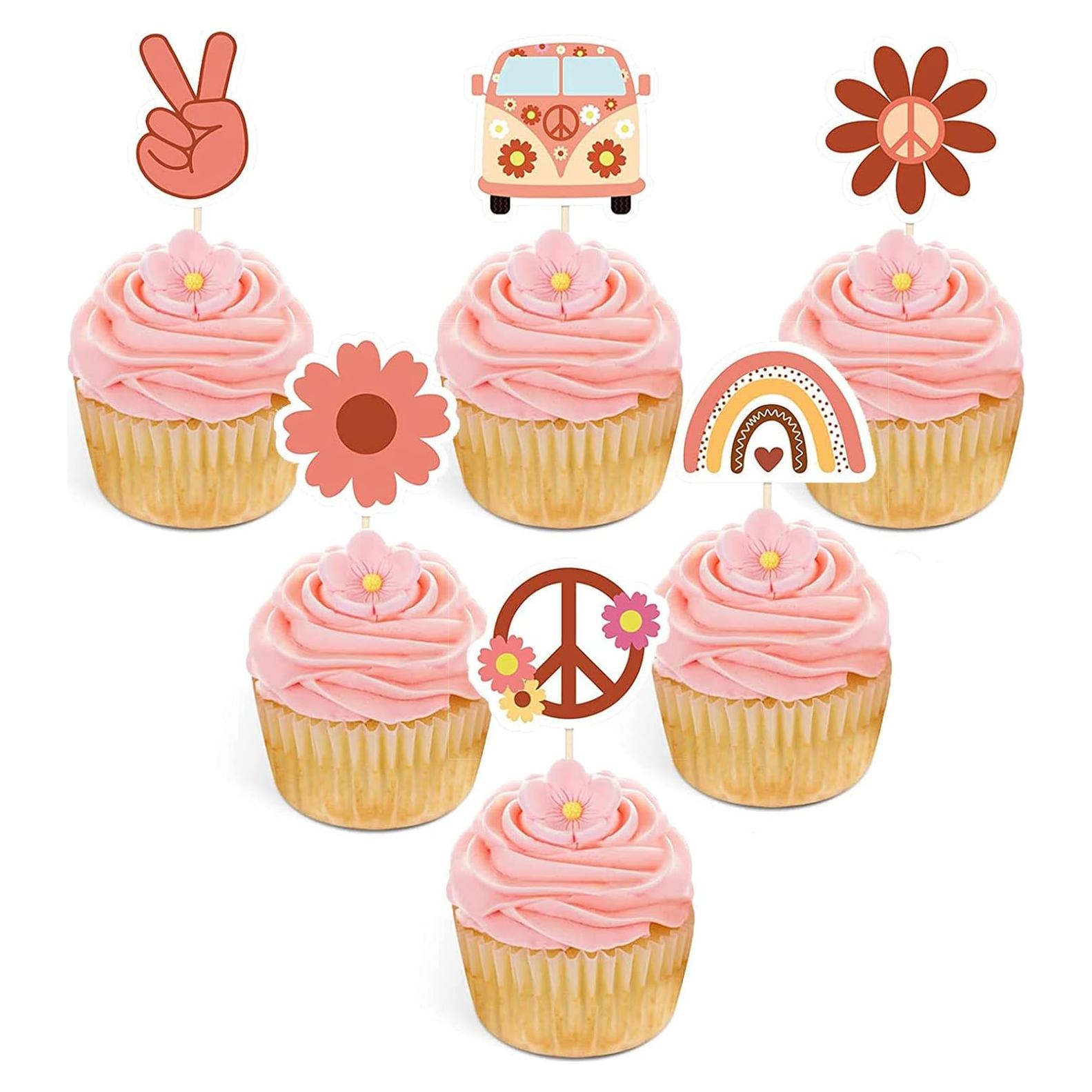 24 Decoraciones para Cupcakes Boho Hippie Mivofun - Fiesta 60s