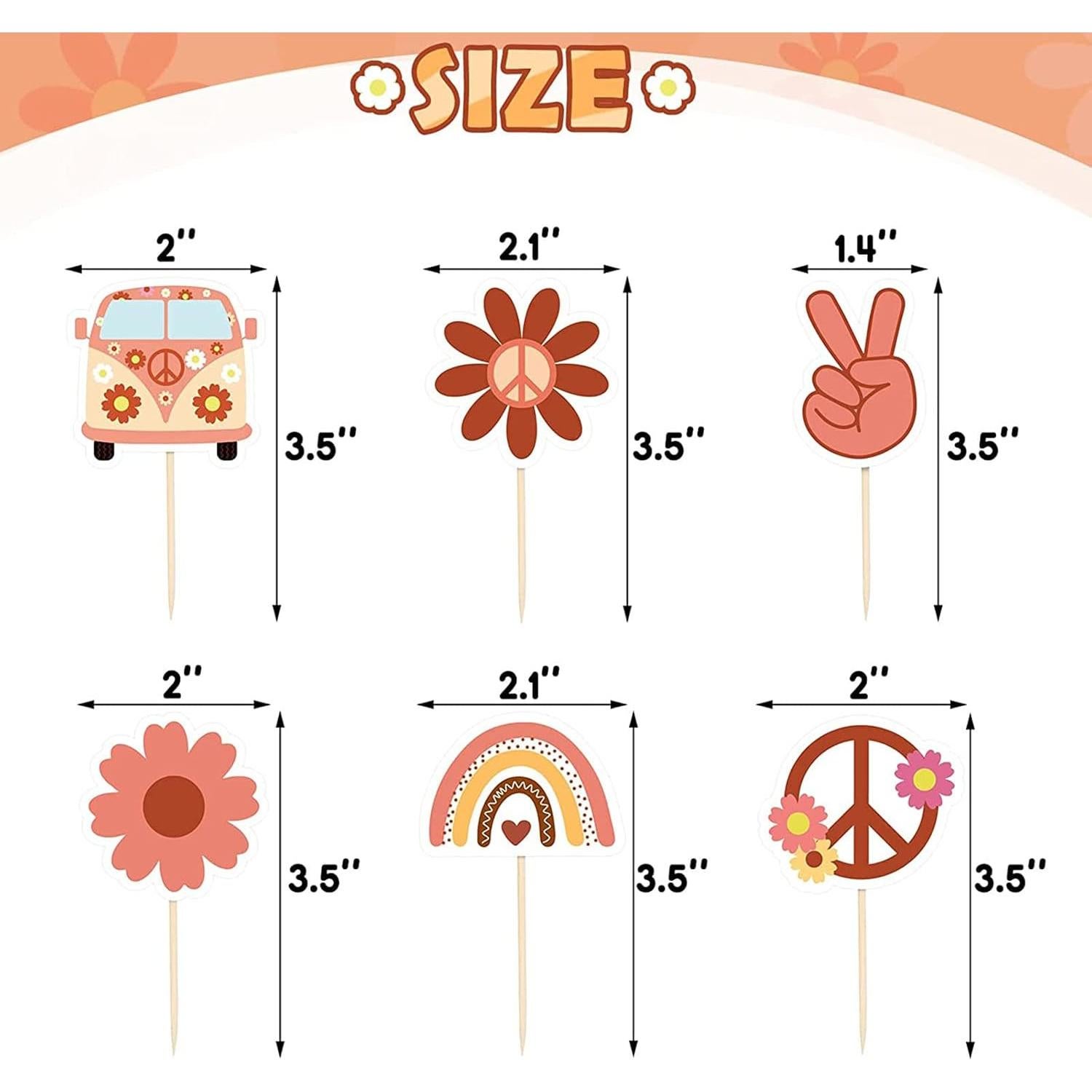 24 Decoraciones para Cupcakes Boho Hippie Mivofun - Fiesta 60s