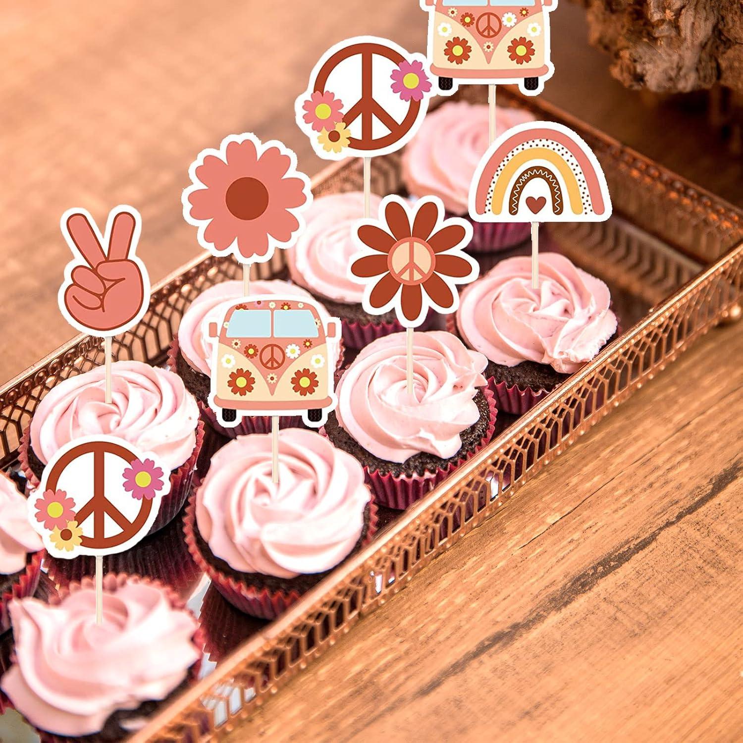 24 Decoraciones para Cupcakes Boho Hippie Mivofun - Fiesta 60s