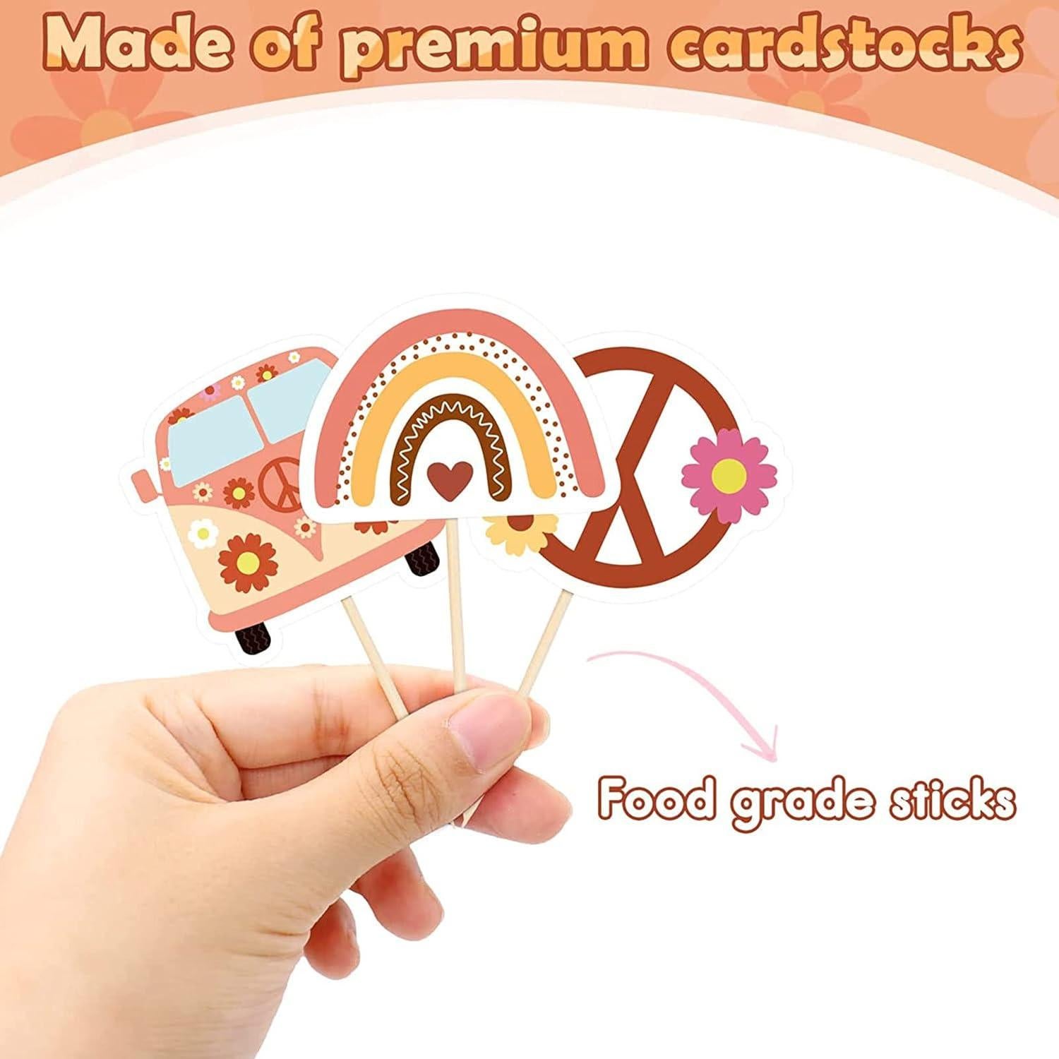 24 Decoraciones para Cupcakes Boho Hippie Mivofun - Fiesta 60s