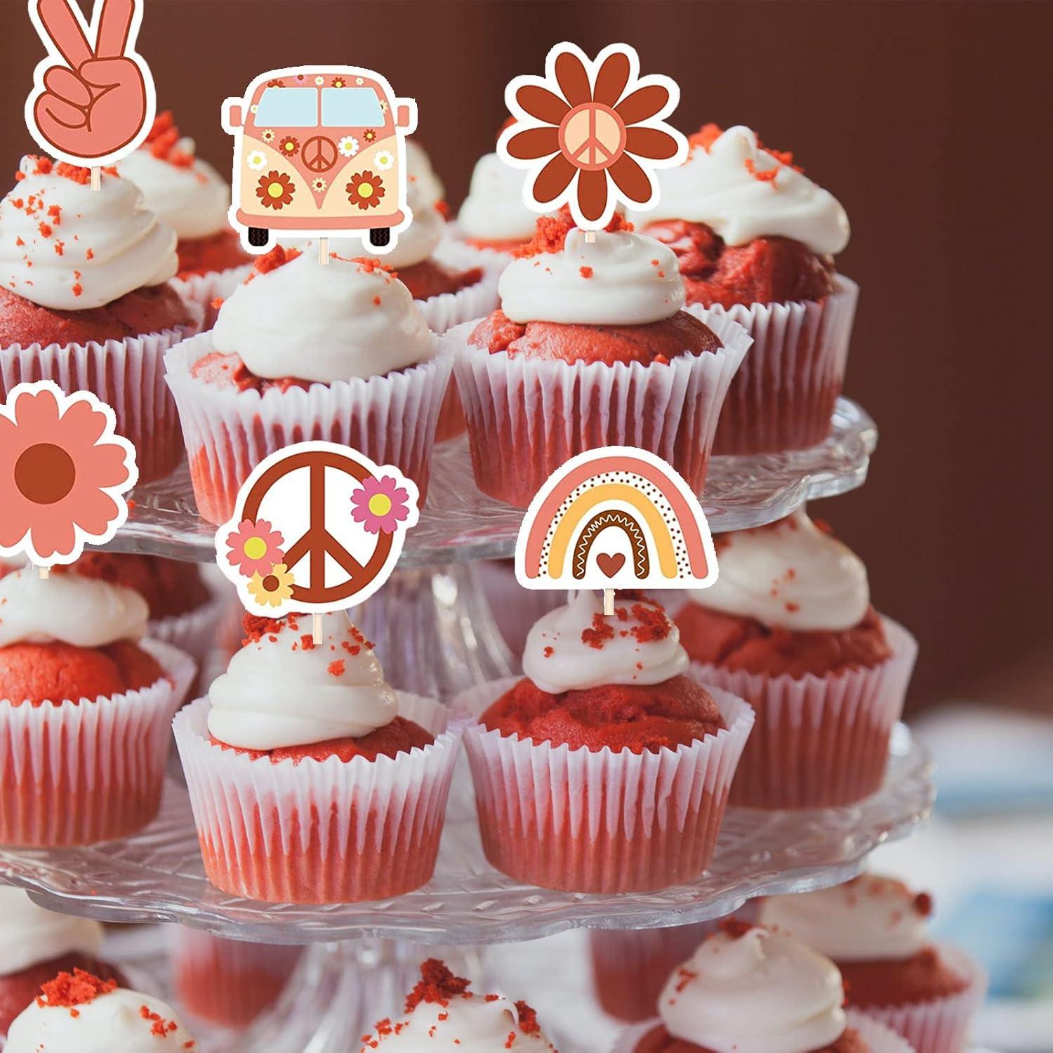 24 Decoraciones para Cupcakes Boho Hippie Mivofun - Fiesta 60s