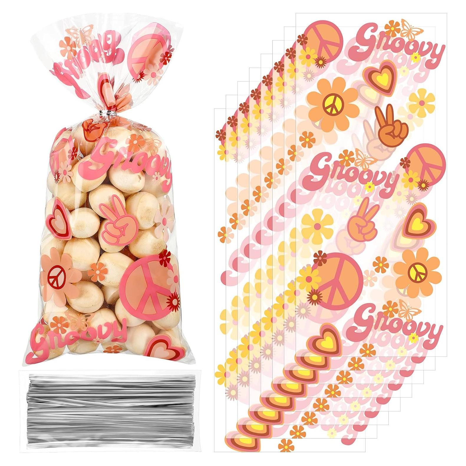 Bolsas de Fiesta Retro Hippie Pajean 100 Pcs Celofán 27.4x12.7cm