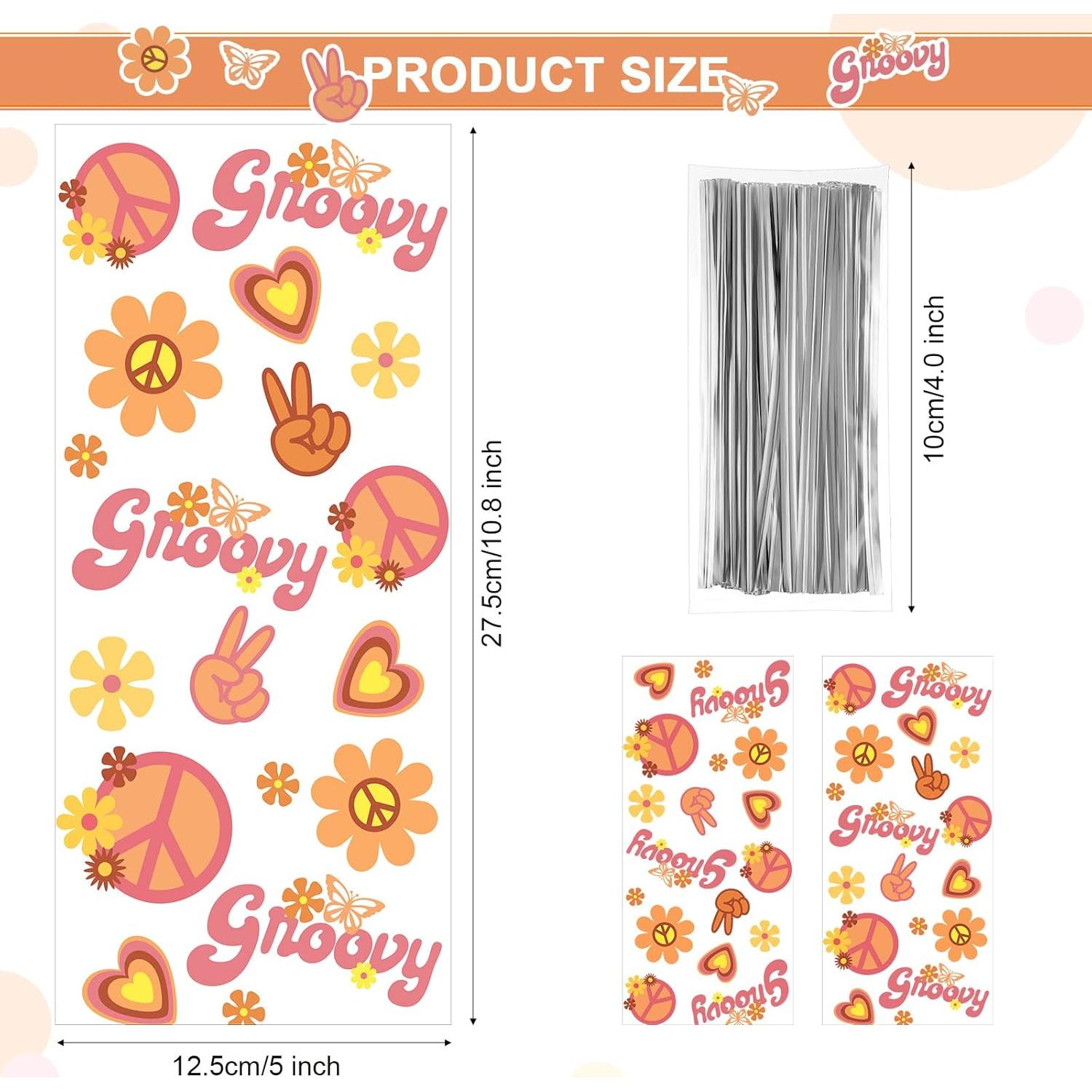 Bolsas de Fiesta Retro Hippie Pajean 100 Pcs Celofán 27.4x12.7cm