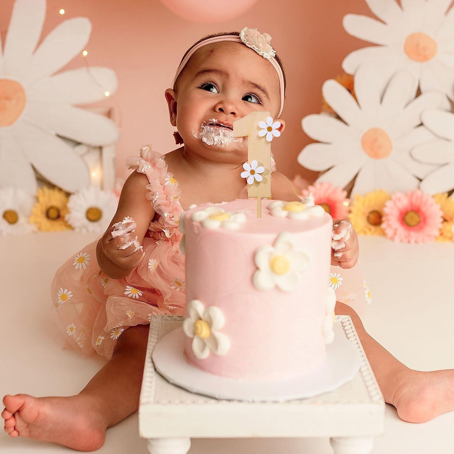 Adorno de pastel de margarita de madera MAMUXI 19.5 cm