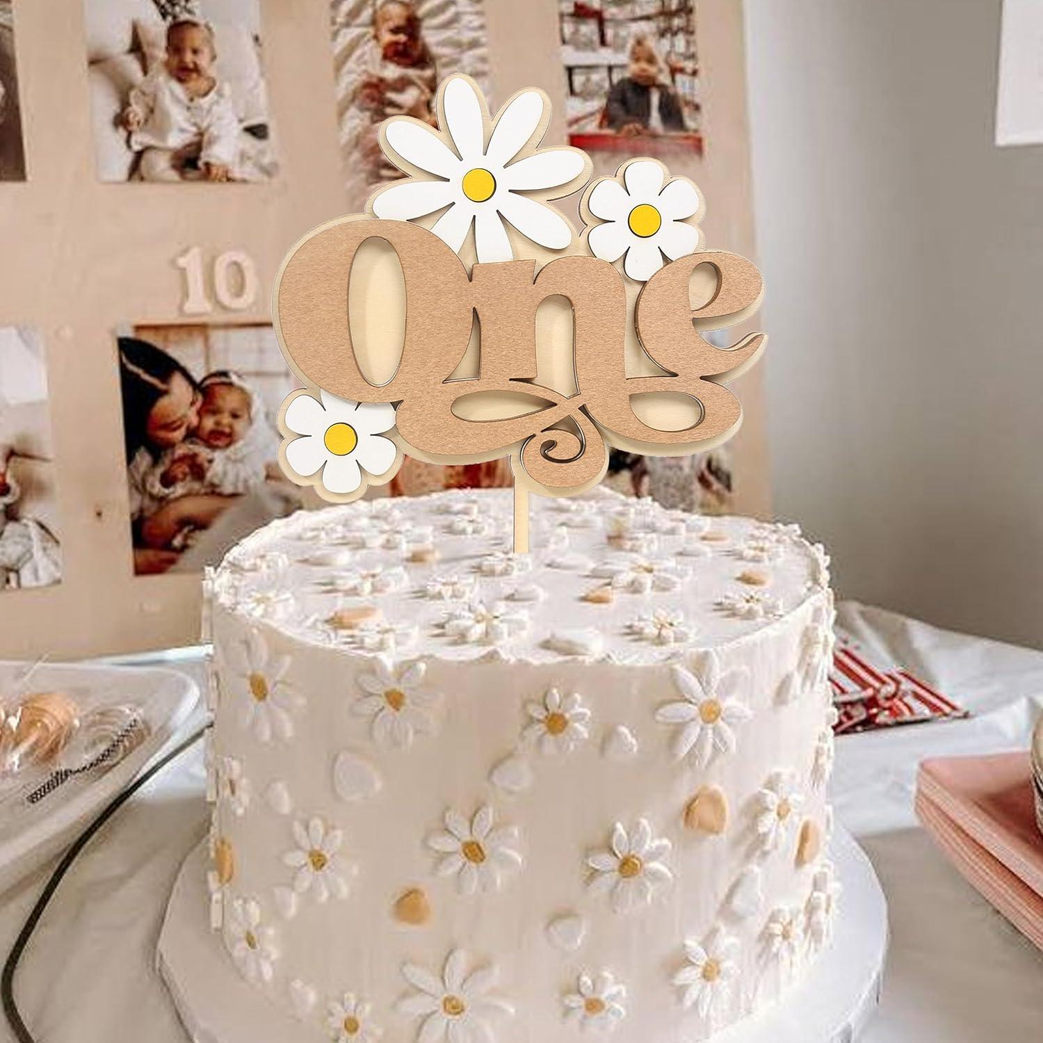 Adorno de Pastel de Margarita BOOMPA - Madera Premium 15.24 cm