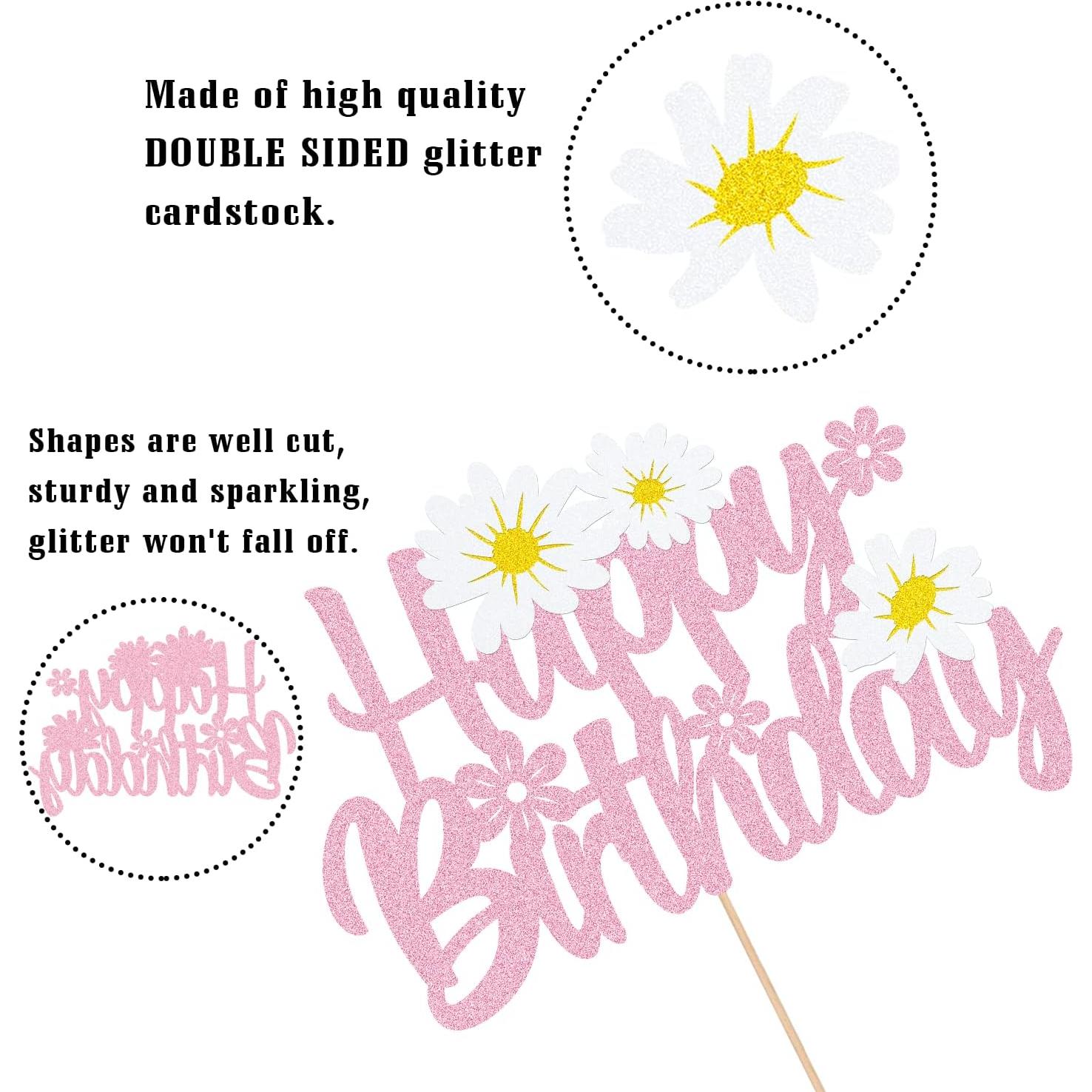 WishFirst Daisy Flower Birthday Cake Topper, Pink Dasiy Flowers Cake Decor, Summer Chrysanthemum Daisy Birthday Party Supplies, White Daisy Flower Themed Party Decorations Kids Birthday Party Supplies