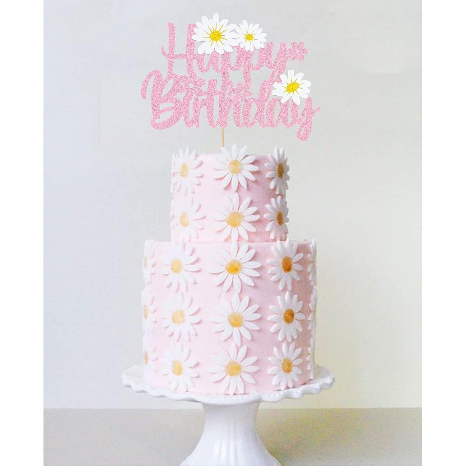 WishFirst Daisy Flower Birthday Cake Topper, Pink Dasiy Flowers Cake Decor, Summer Chrysanthemum Daisy Birthday Party Supplies, White Daisy Flower Themed Party Decorations Kids Birthday Party Supplies