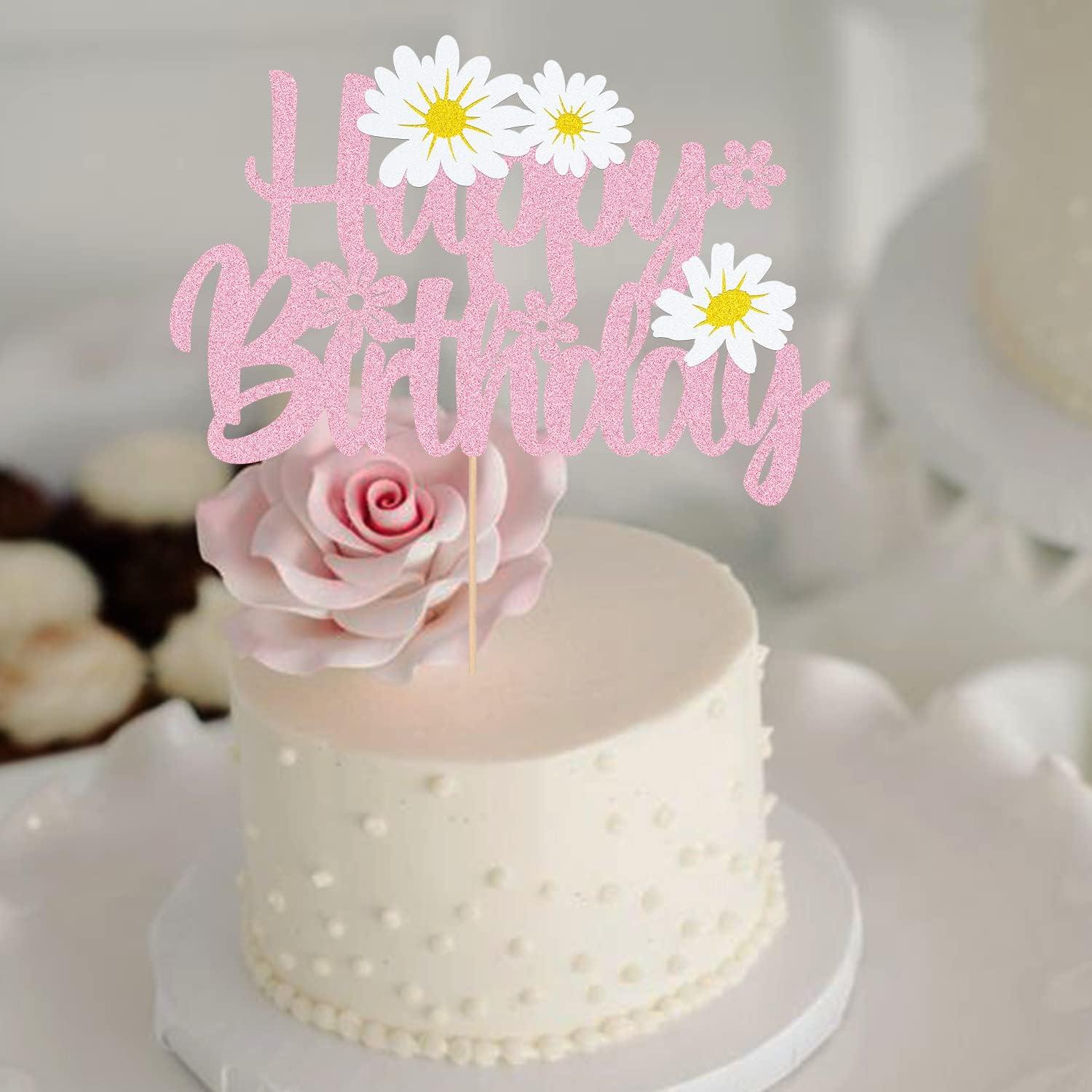WishFirst Daisy Flower Birthday Cake Topper, Pink Dasiy Flowers Cake Decor, Summer Chrysanthemum Daisy Birthday Party Supplies, White Daisy Flower Themed Party Decorations Kids Birthday Party Supplies