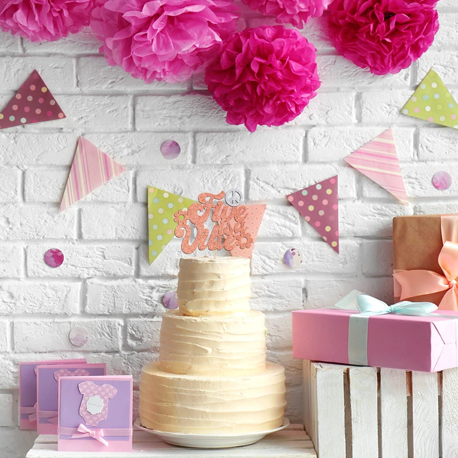 Cake Topper Retro 'Five is a Vibe' Tivurcia 14x11.4 cm