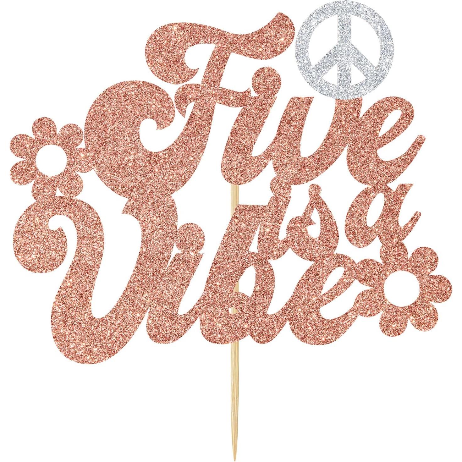 Cake Topper Retro 'Five is a Vibe' Tivurcia 14x11.4 cm