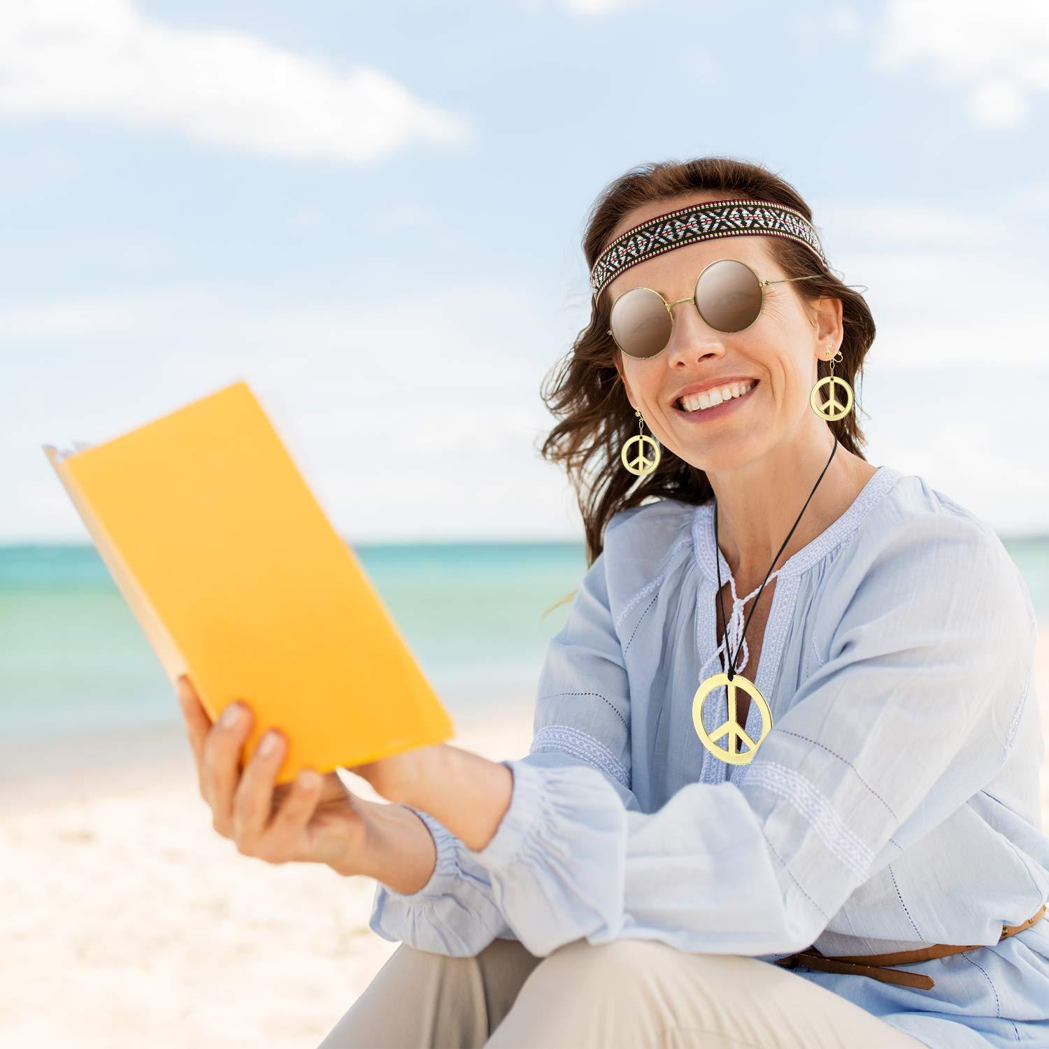 Conjunto Disfraz Hippie 4 Piezas WILLBOND - Gafas, Collar, Pendientes, Diadema