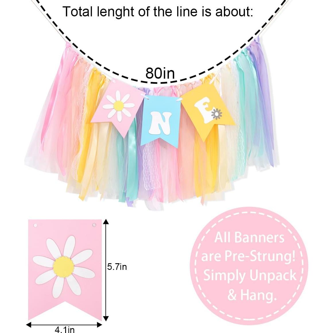 Banner de Silla Alta Boho Margarita para 1er Cumpleaños - 203x35cm