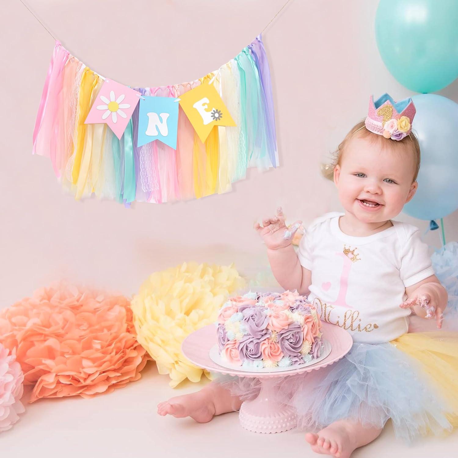 Banner de Silla Alta Boho Margarita para 1er Cumpleaños - 203x35cm