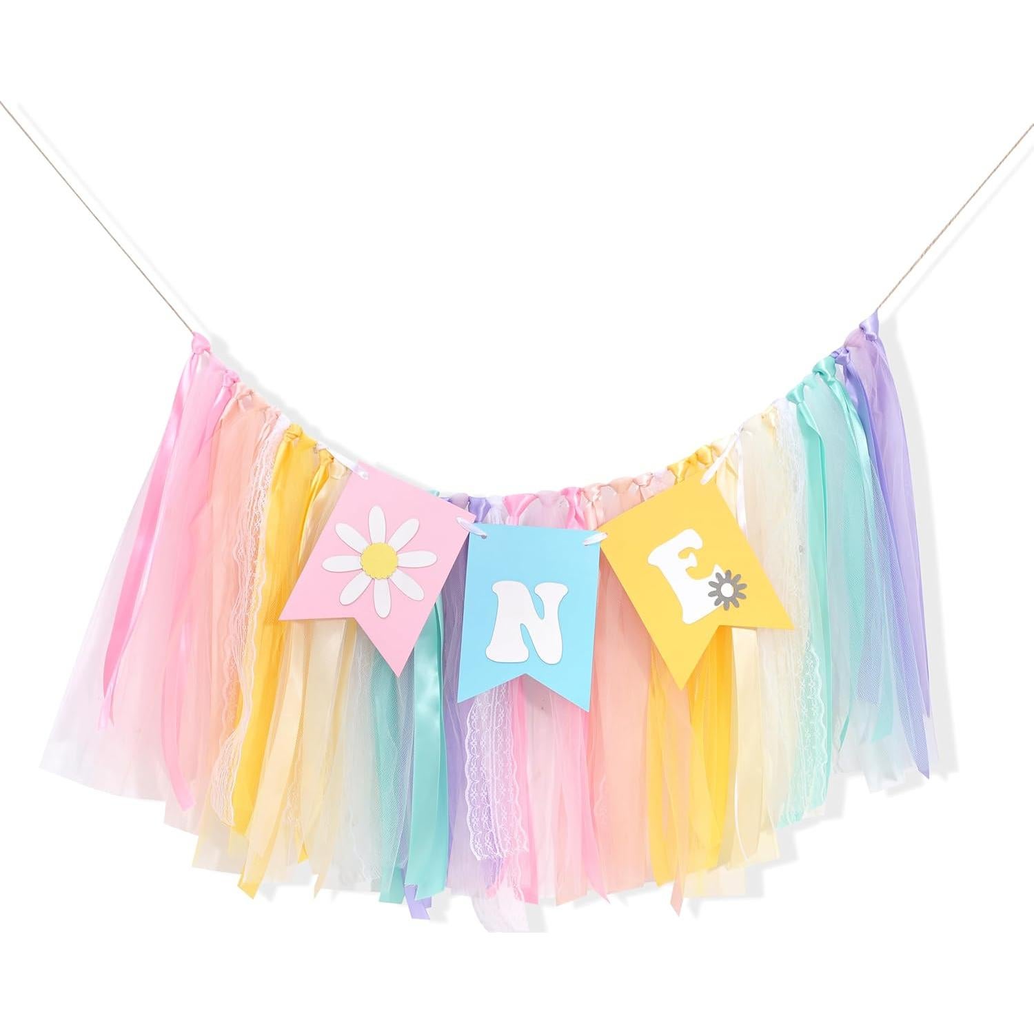 Banner de Silla Alta Boho Margarita para 1er Cumpleaños - 203x35cm