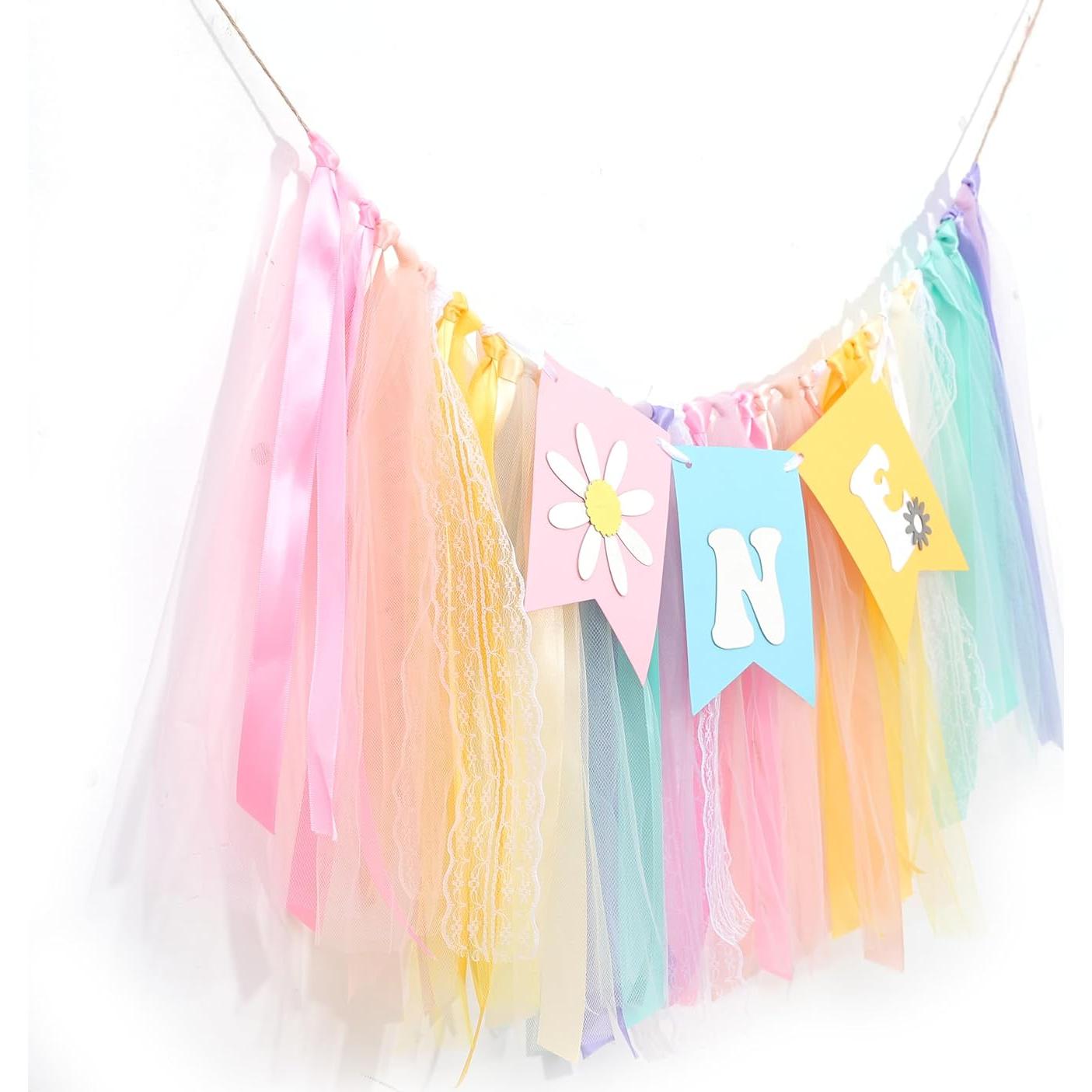 Banner de Silla Alta Boho Margarita para 1er Cumpleaños - 203x35cm